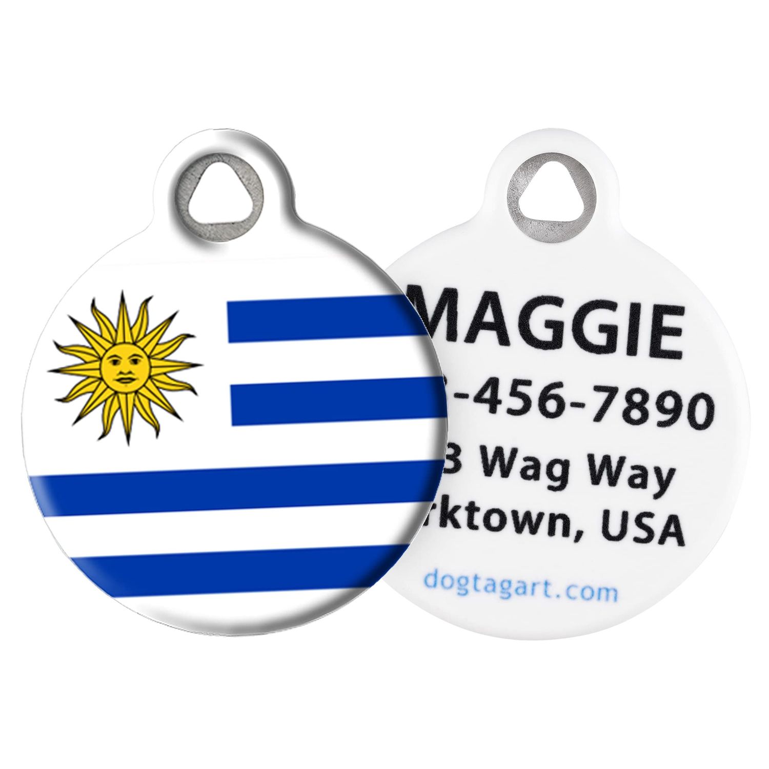 Dog Tag Art Uruguay Flag Personalized South American Flag Pet ID Tag for Dogs and Cats, Silent Polymer Coated Uruguayan Flag Dog Tag with Customized Identification Information - Large 1.25" Diameter