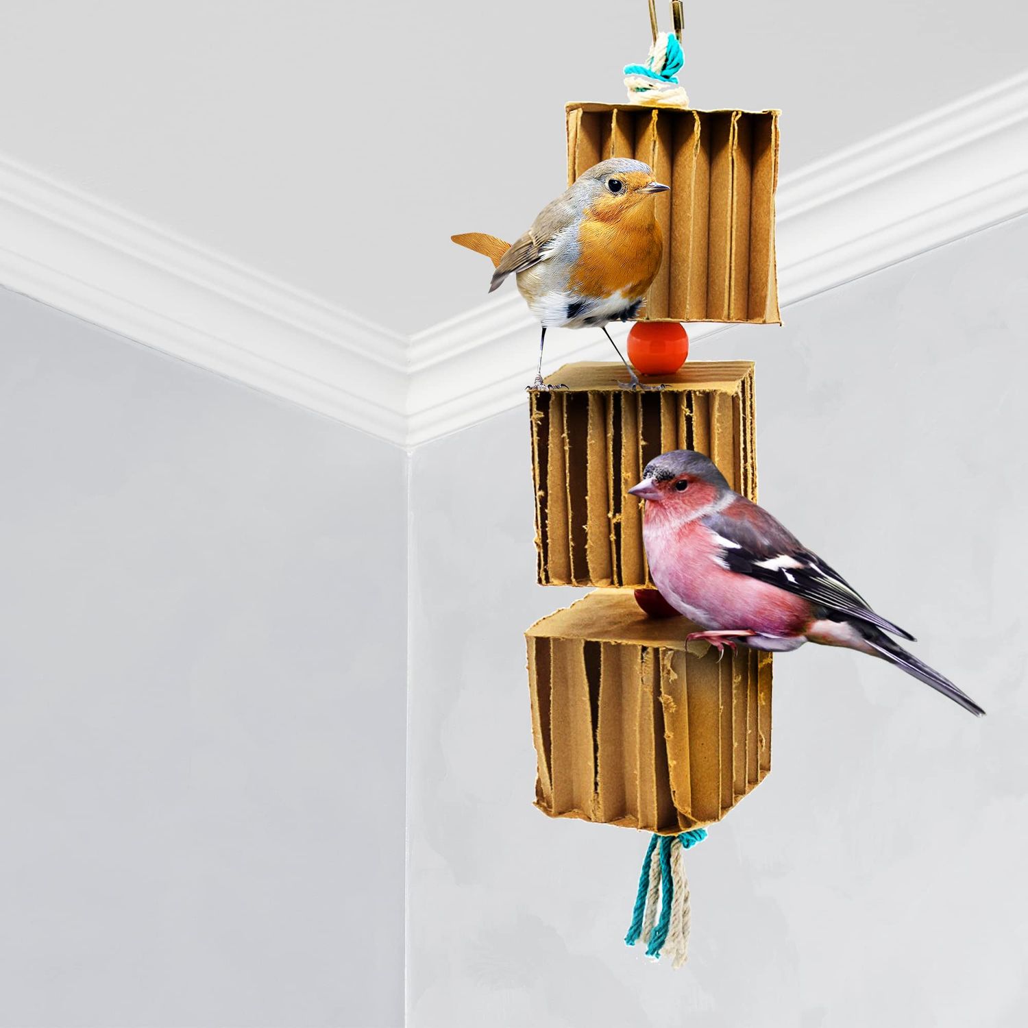 Sweet Feet and Beak Blocks N Knots - Perfect Cage Shredding and Foraging Toy for All Birds - Food Safe Cardboard, Non-Toxic, Easy to Install Cage Accessories