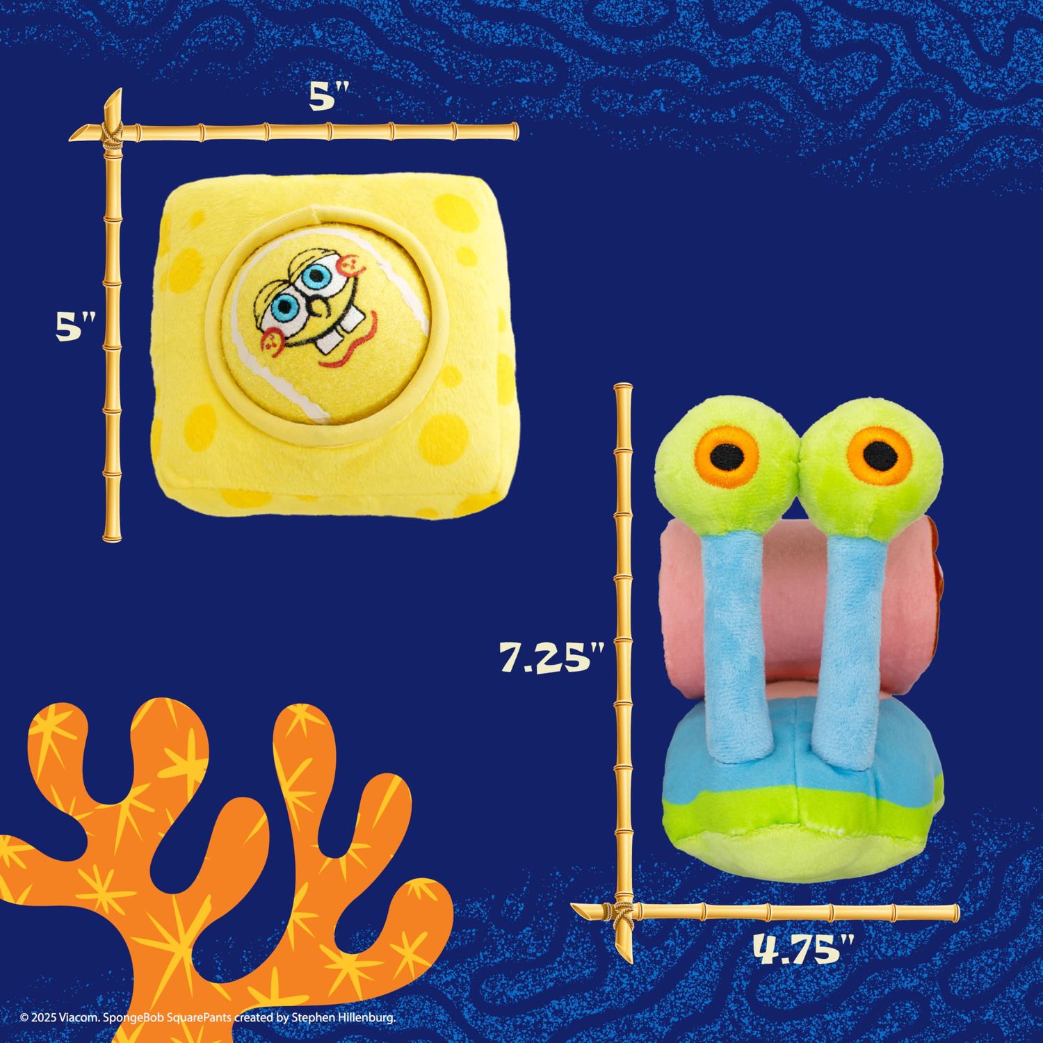 design LAB, Inc. Spongebob Squarepants Official Merchandise | Plush Dog Toys | 2-Pack Gary & Spongebob Tennis Ball & Treat Dispenser