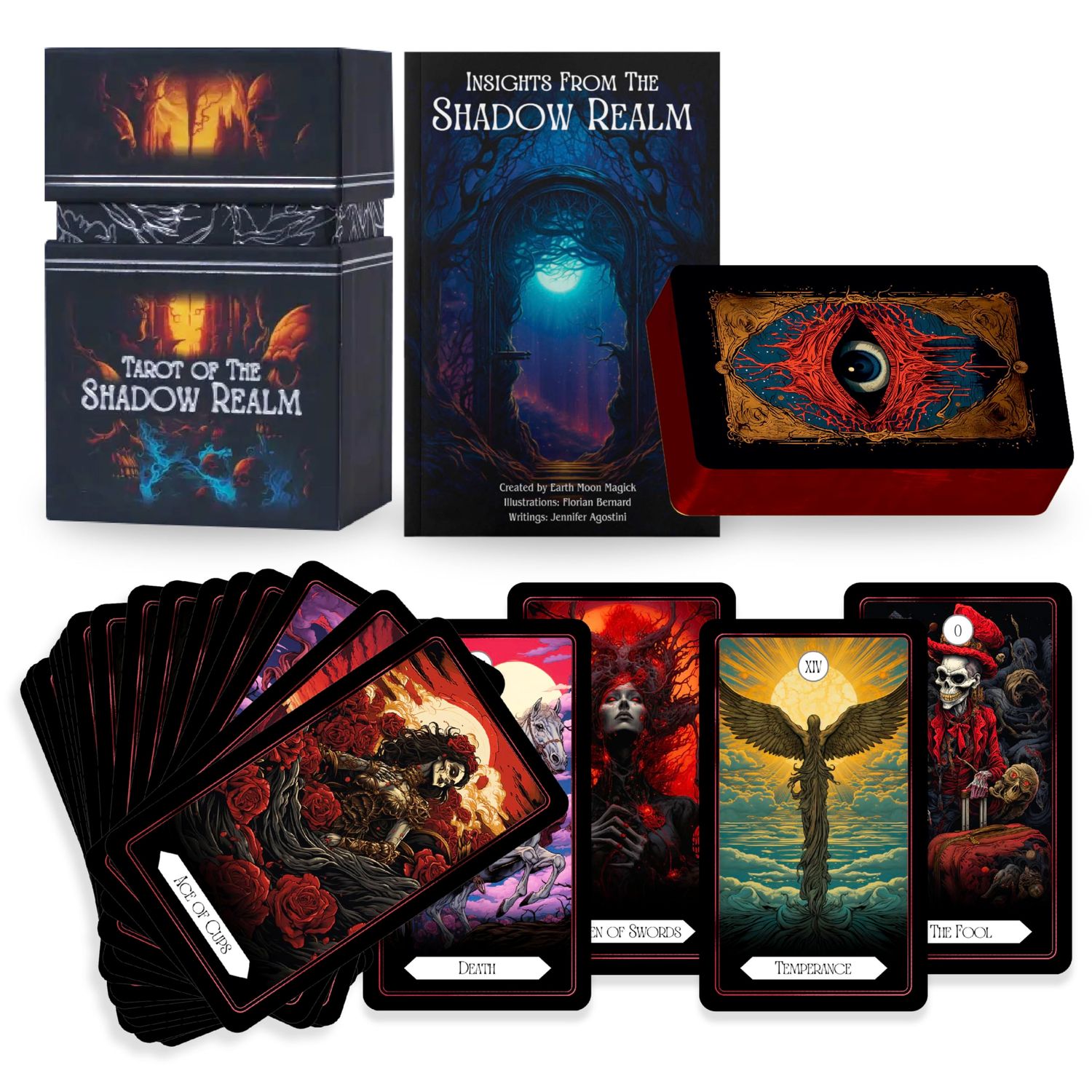 Earth Moon Magick - Tarot of The Shadow Realm - 78 + 2 Extra Cards, Guidebook with Keywords, Tarot Oracle Cards Set, Ideal for Shadow Work, Perfect for Beginners & Advanced Readers