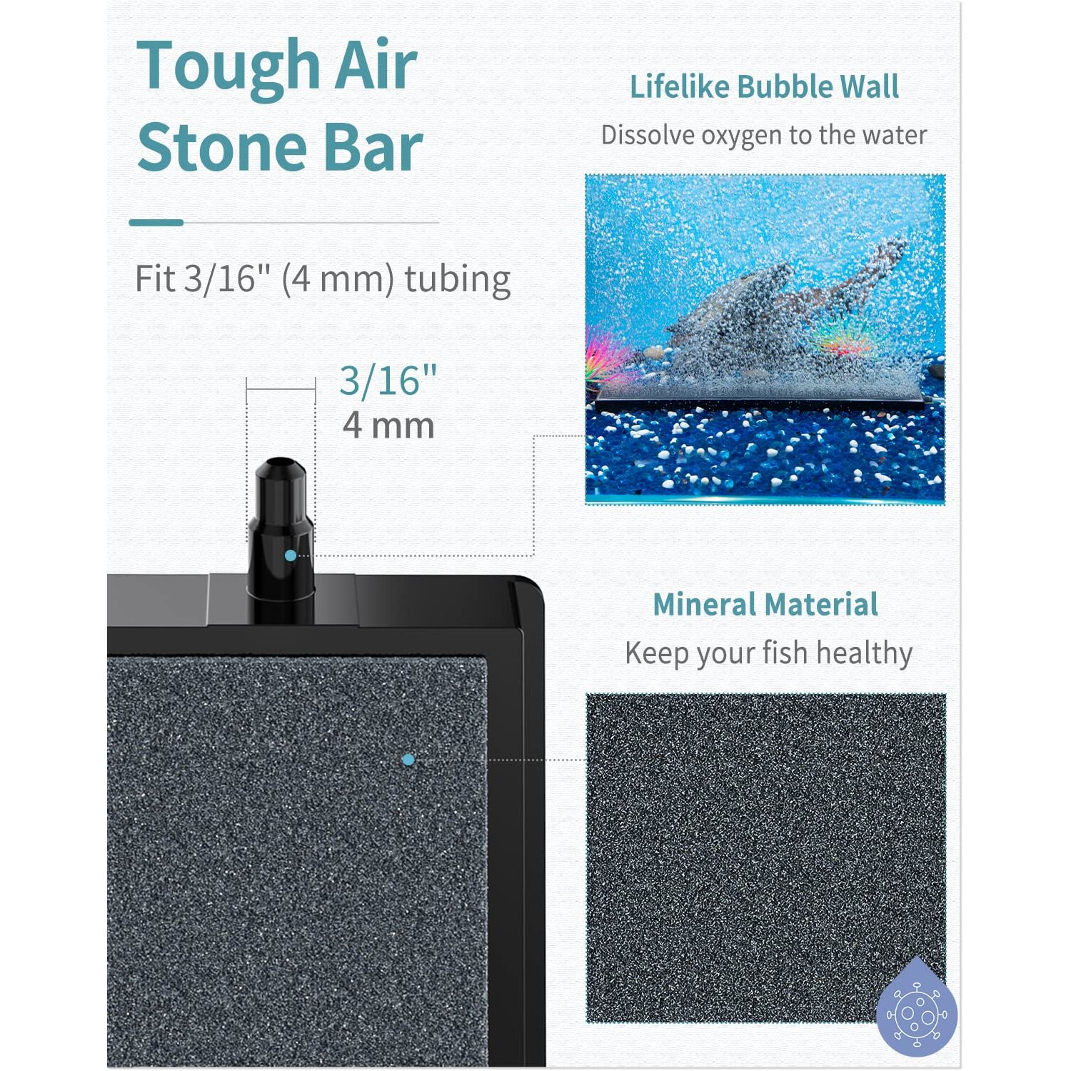Pawfly 12 Inch Air Stone Grey Mineral Bubble Stone Bar Diffuser Bubbler Airstones for Aquarium, Fish Tank, and Pump