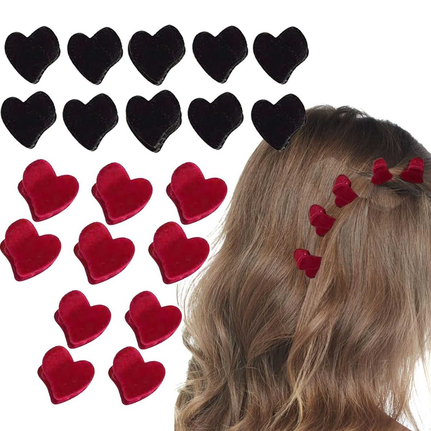 Mini Heart Hair Clips for Women Velour Heart Hair Claw Clips Black Red BWDCQMX Mini Cute Hair Accessories Clips for Hair Valentine's Day Hair Accessories for Women Girls（20 pcs）