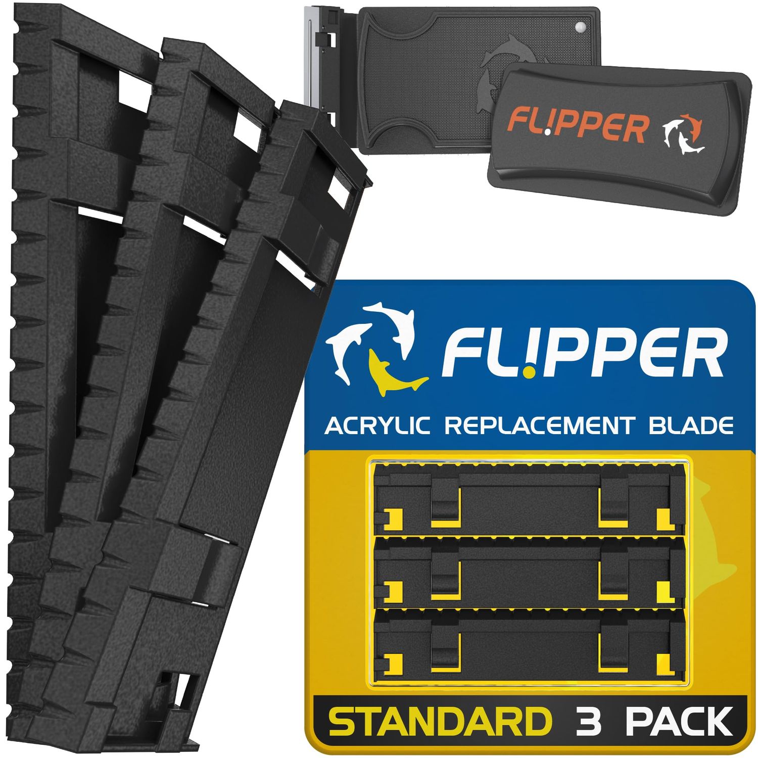 FL!PPER Magnetic Aquarium Cleaner - Acrylic Replacement Blades for Acrylic tanks Standard up to 1/2" - 3 Pack