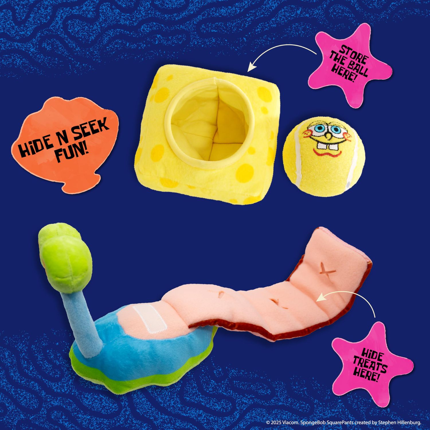 design LAB, Inc. Spongebob Squarepants Official Merchandise | Plush Dog Toys | 2-Pack Gary & Spongebob Tennis Ball & Treat Dispenser