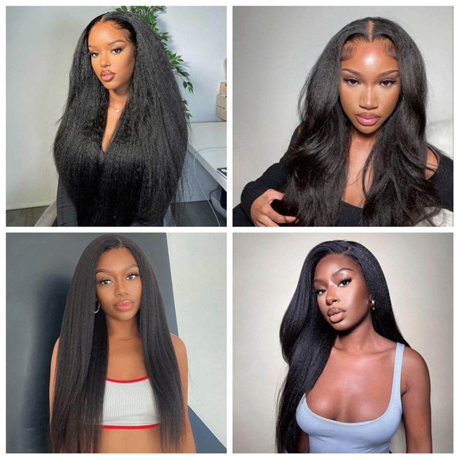 MACA BAKA Kinky Straight Synthetic Lace Front Wig Glueless 180 Density Long Black Yaki Straight 13x4 Lace Front Wigs for Black Women Pre Plucked 24 Inches Natural Color