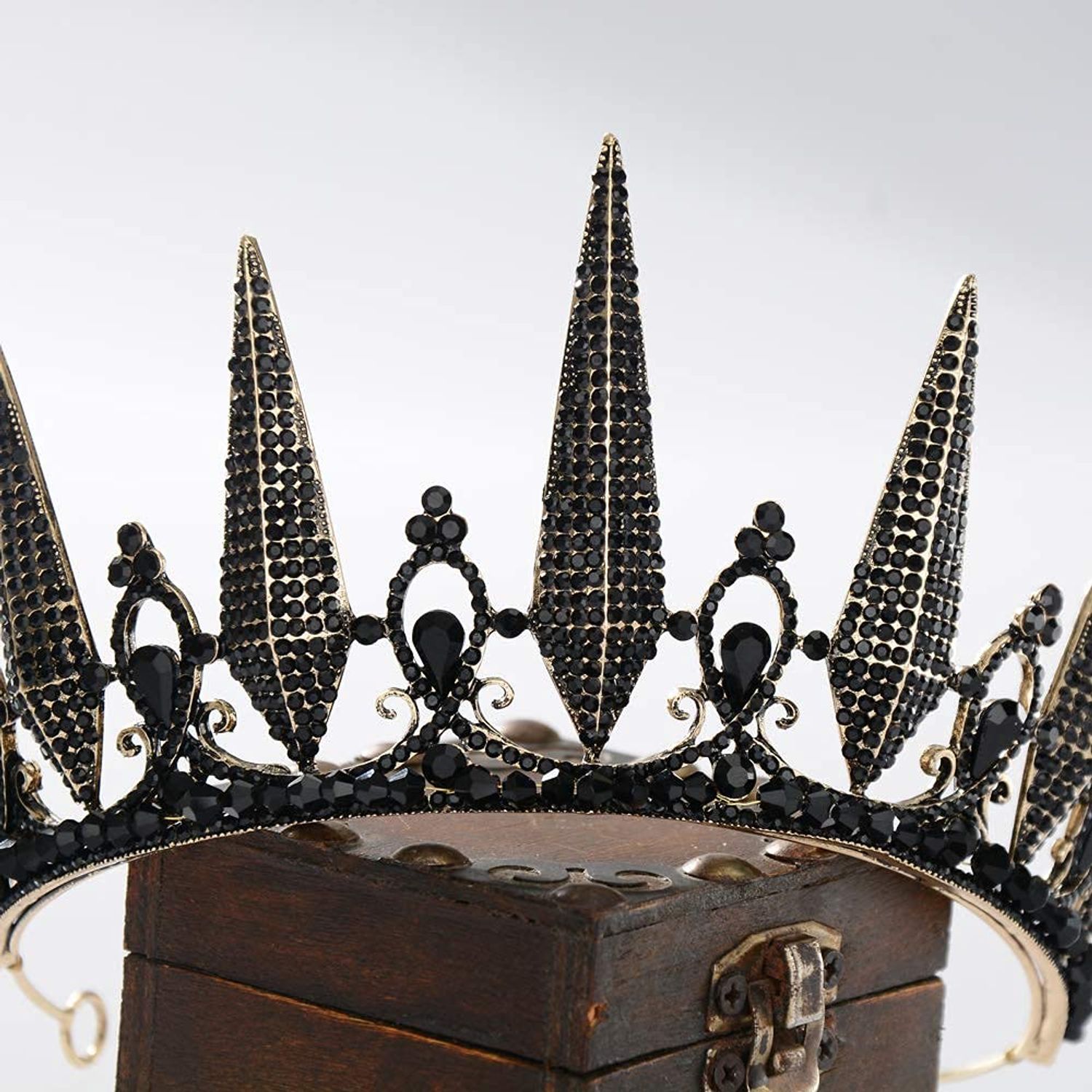 S SNUOY Black Rhinestone Tiara Baroque Crown Wedding Headpiece Costume Party Accessories for Women