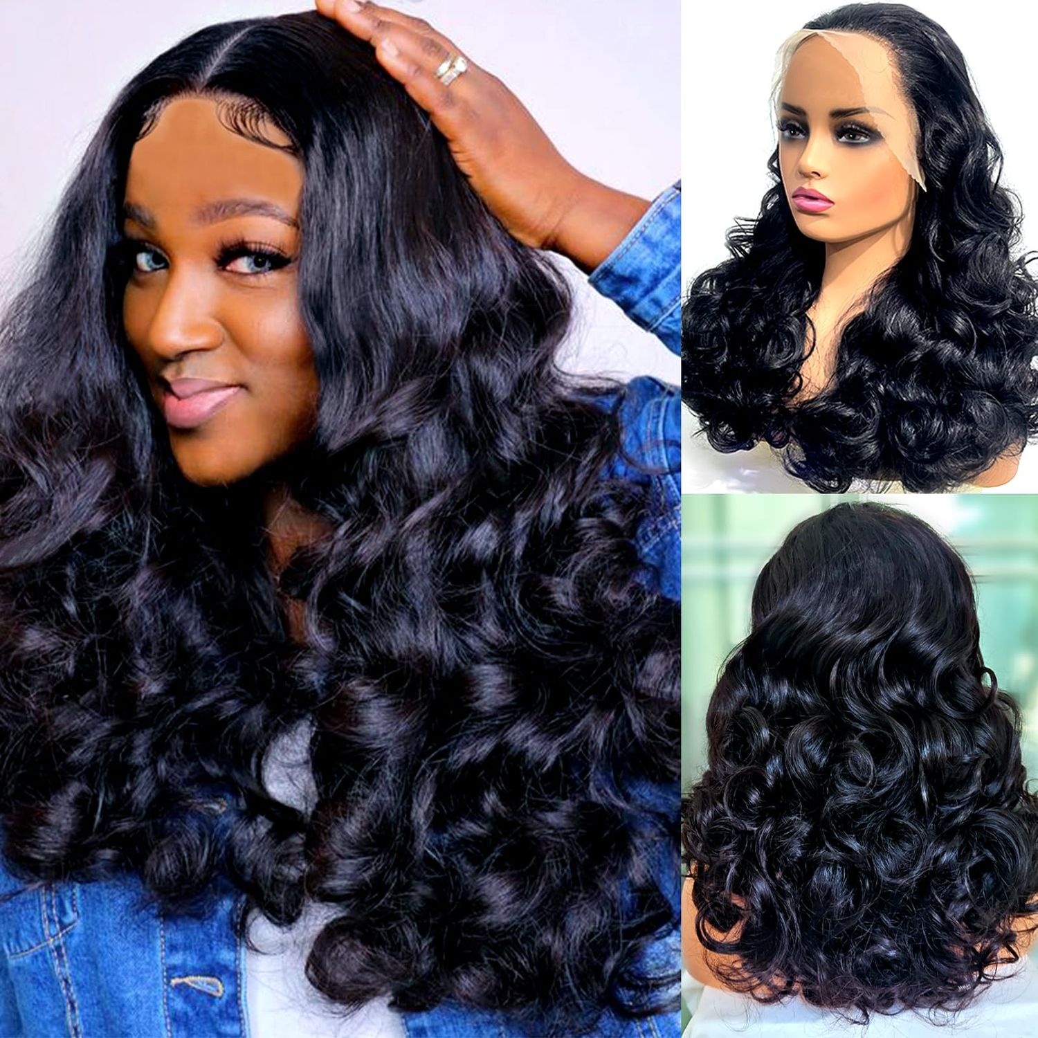 13x4 Loose Body Wave Lace Front Wigs Human Hair Pre Plucked with Baby Hair Bouncy Curly Wig 250% Density Double Drawn Glueless Brazilian Human Hair Wigs for Black Women 20 Inch Natural Black