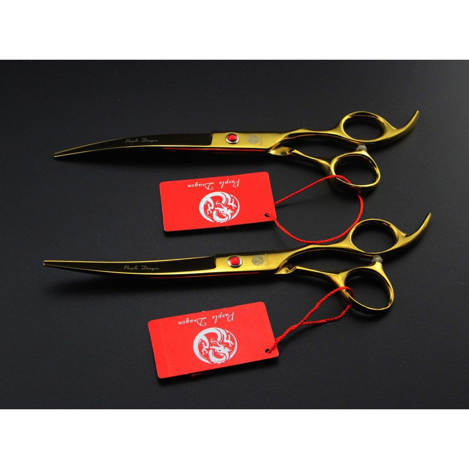 Purple Dragon Professional 7.0 inch 4PCS Pet Grooming Scissors Kit Japan Premium Steel Straight & Curved & Thinning Blade Dog Hair Cutting Shears Set with Case