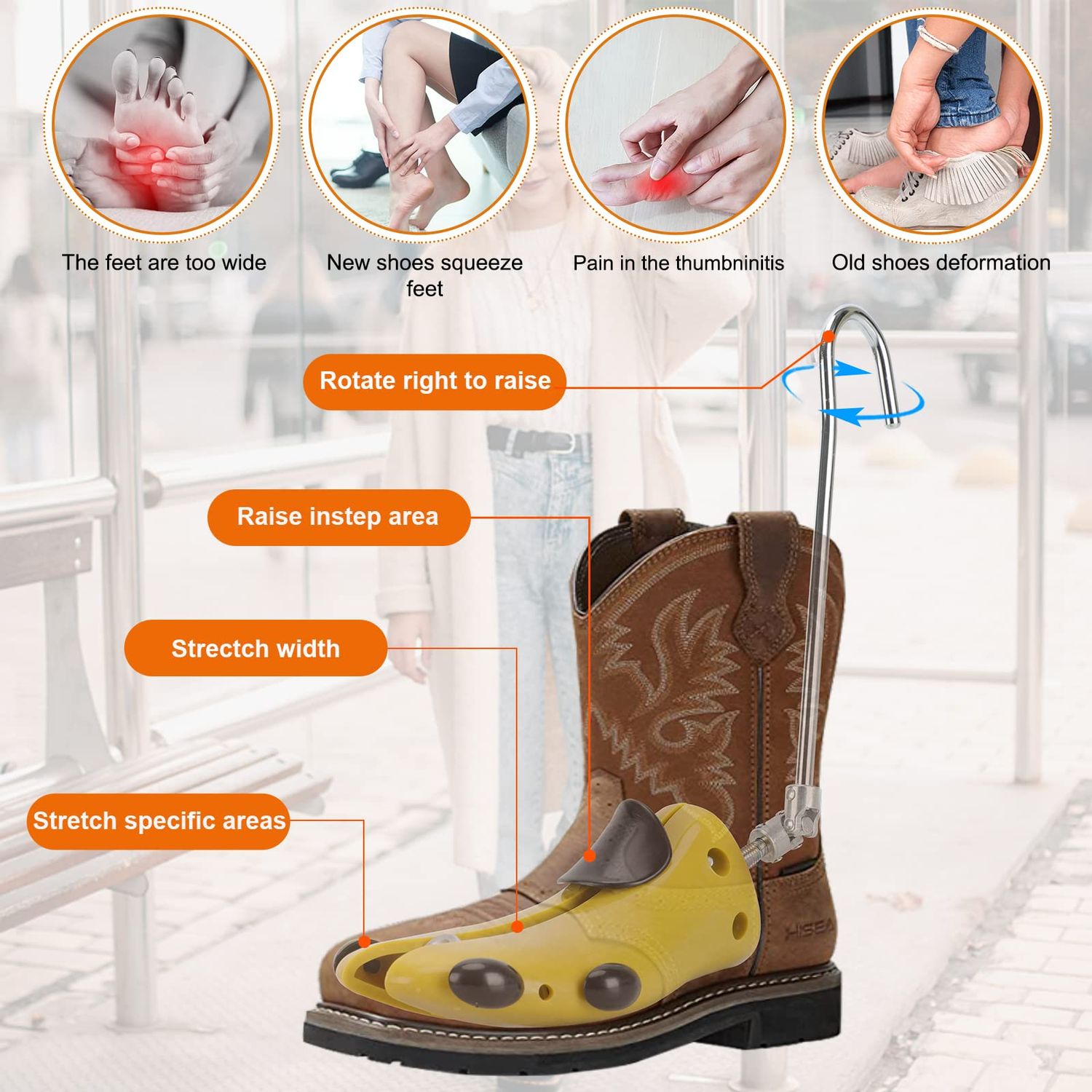Exshoiu Shoe Boot Stretcher for Cowboy Boots, Shoe Boot Expander for Wide Feet, Pair of Boot Widener Stretcher for Men