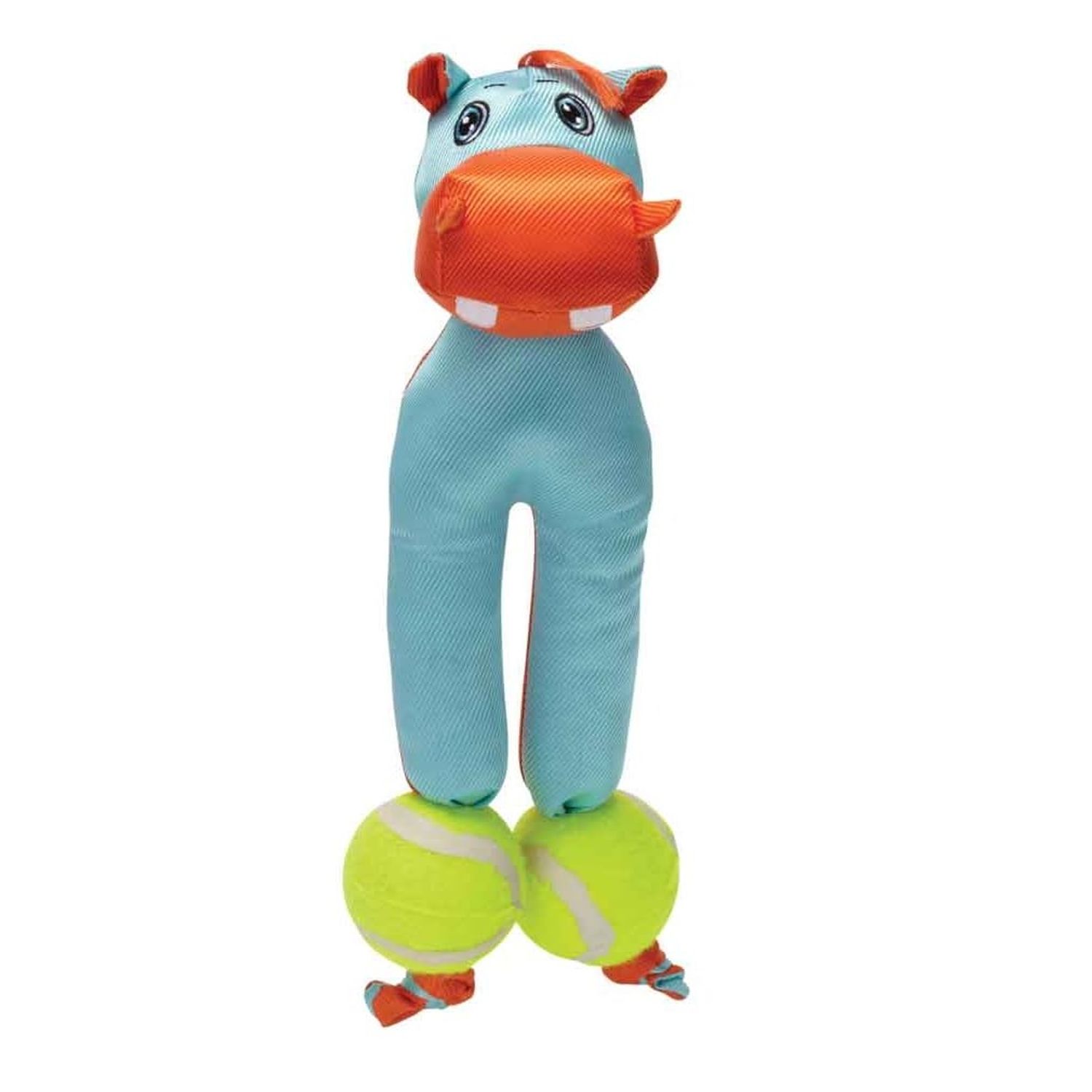 MPP Dog Toy Indoor Outdoor Play Bright Double Tennis Ball Cuddle Chew Tug Toss Fetch (Blue Dog)