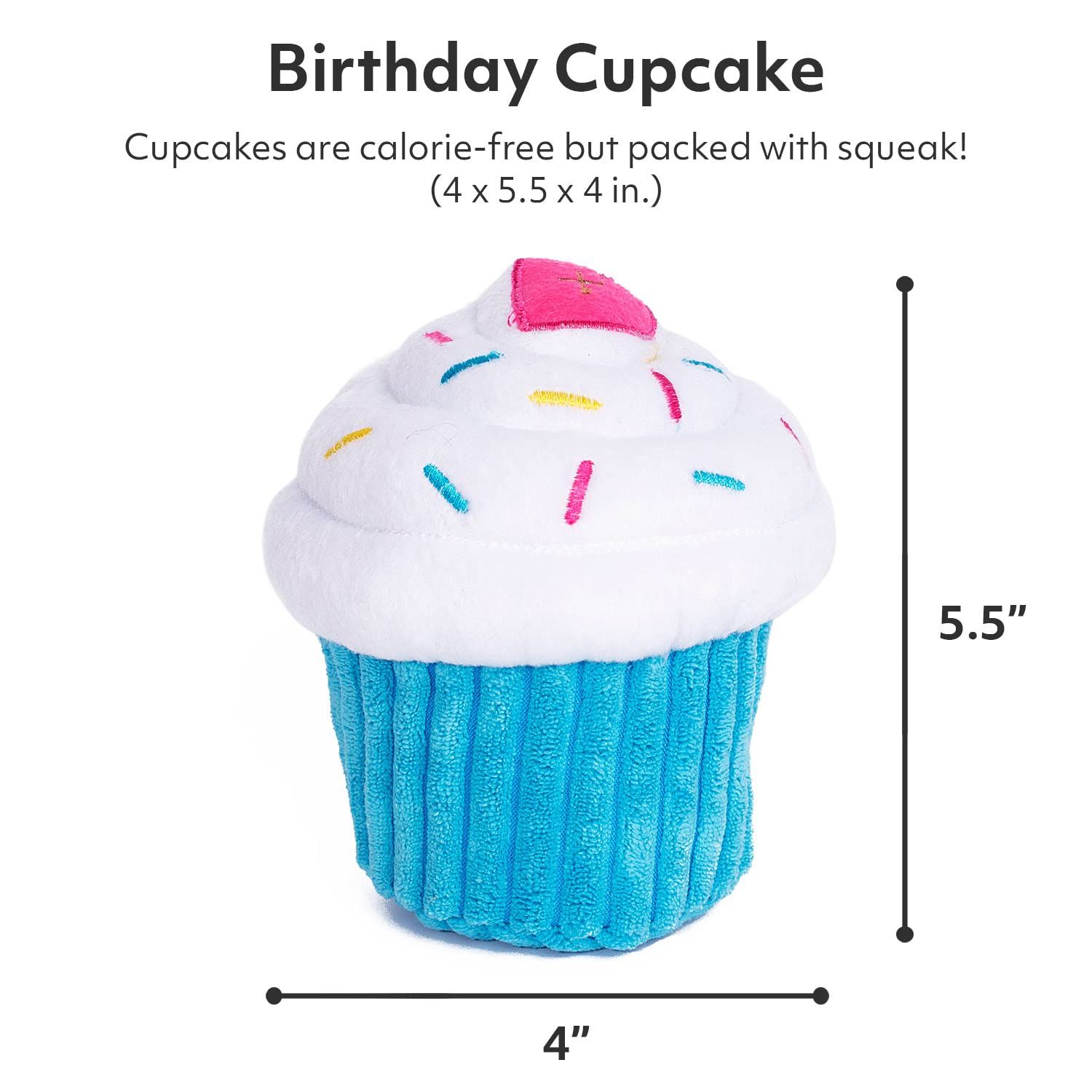 ZippyPaws - Birthday Cupcake Squeaky Plush Dog Toy with Soft Stuffing - Blue Cupcake
