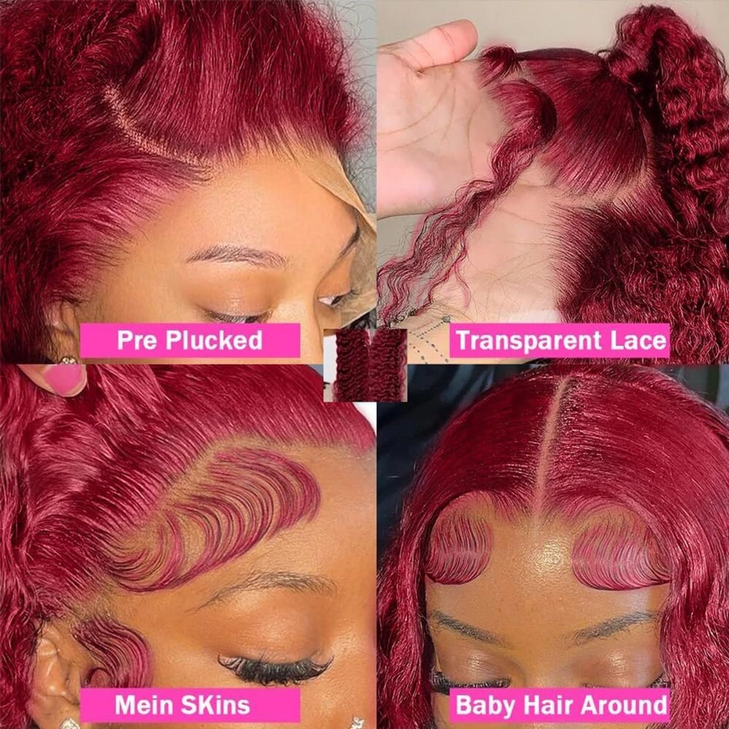 Burgundy Lace Front Wigs Human Hair Pre Pluck180% Density Glueless Wigs Human Hair Pre Plucked 13x4 99j Red Wigs Human Hair Curly Lace Front Wigs For Black Women (28 inch)