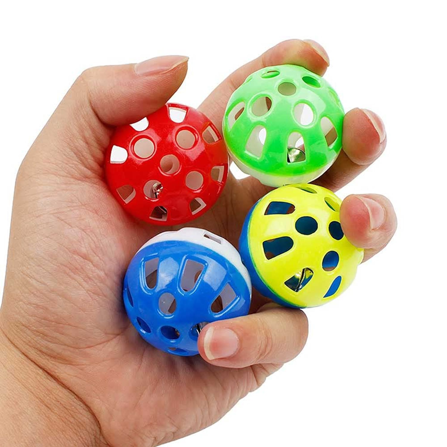VOVIGGOL 12PCS 4CM Cat Toy Ball with Bell, Pet Toy Cat Bell Ball Cat Toy with Bell Cat Jingle Balls for Cats Kitten, Plastic Cat Toys Jingle Balls Pounce Chase Rattle Ball Toys Random Color
