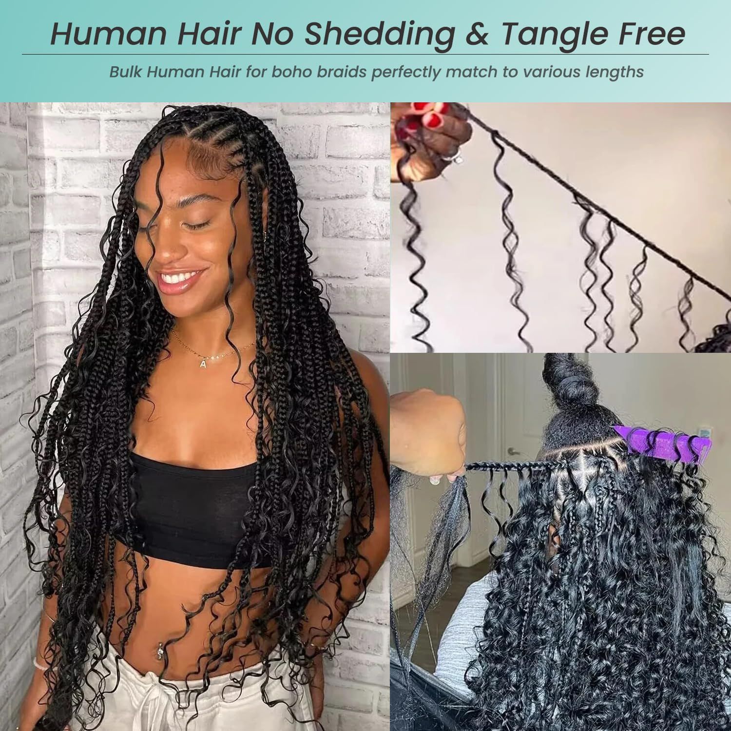 Human Braiding Hair 2 Bundles 100G 16 Inch Deep Water Wave Bulk Human Hair for Braiding No Weft 12A Brazilian Virgin Curly Human Hair Extensions for Boho Braids Wet and Wavy Human Hair Braiding Hair