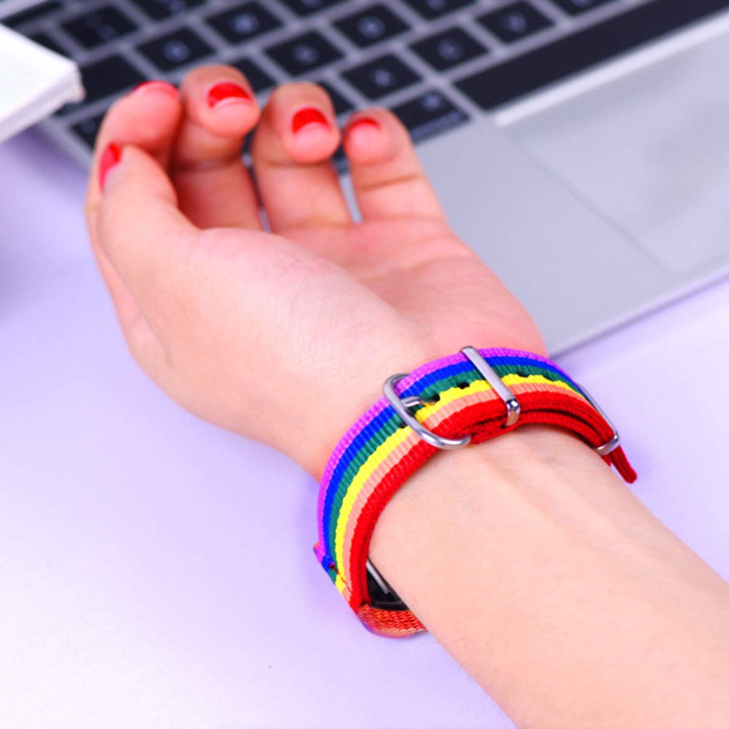 Bandmax Rainbow Bands Compatible fitbit Charge 3 Smartwatch,LGBT Pride Nylon Charge 3 Watch Bands Durable Fitbit 3 Sport Replacement Straps Accessories with Adjustable Silver Metal Clasp(Small Size)