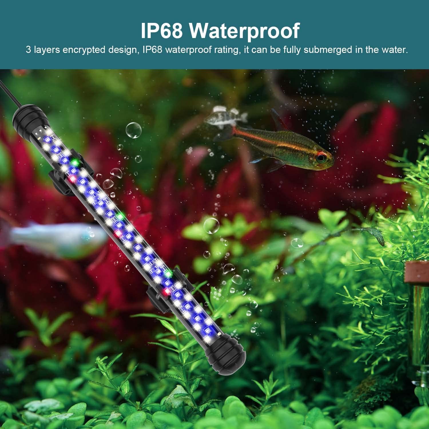 SEAOURA Led Aquarium Light with Timer, Submersible Aquarium Lights for Fish Tank, Fish Tank Light with Auto On/Off, 3 Lighting Modes, Adjustable Brightness (18.9 in for 20-35inch Planted Tank), 10W