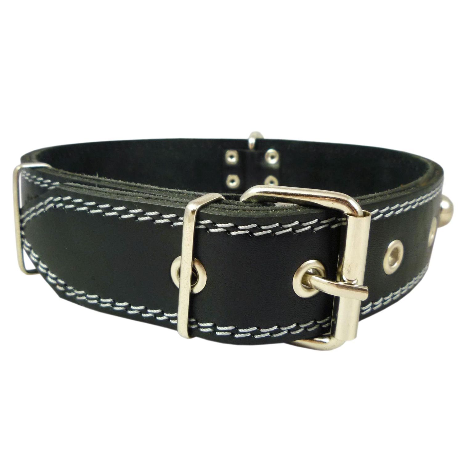 Thick Real Leather Studded Dog Collar Fits 19"-23.5" Neck, Largest Breeds.