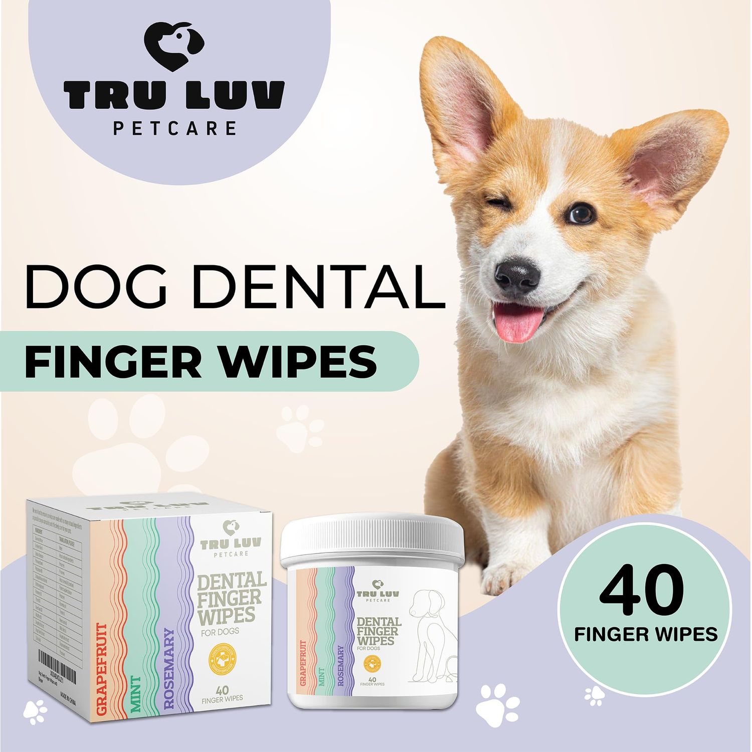 40 Dog Teeth Wipes - Dog Teeth Cleaning Products - Dog Dental Wipes - Teeth Cleaner for Dogs - Dog Tooth Cleaner - Dental Care for Dogs - Dog Tooth Brushing Kit - Dog Teeth Cleaning Kit - Dog Wipes