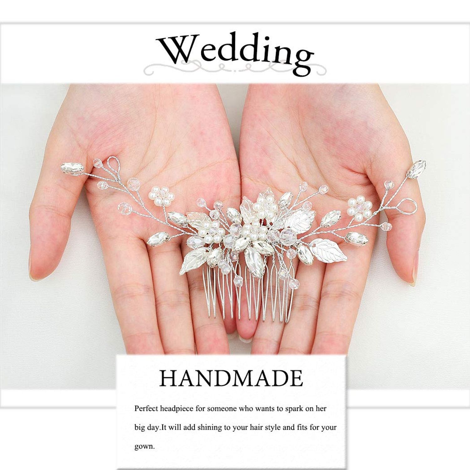 YBSHIN Bride Wedding Hair Comb Silver Rhinestone Hair Pieces Pearl Headpieces Leaf Bridal Hair Accessories for Women and Girls