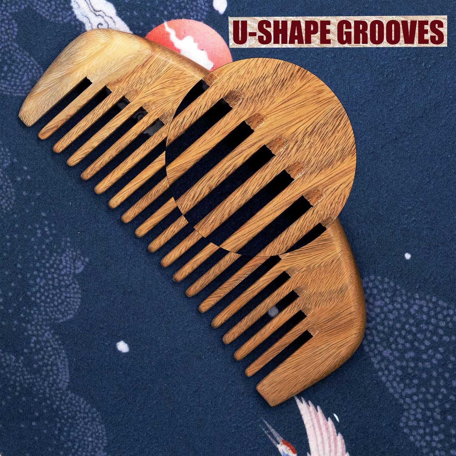 Moreinday Wooden Comb Wood Hair Comb Green Sandalwood Comb for Women Men - 2 Pack