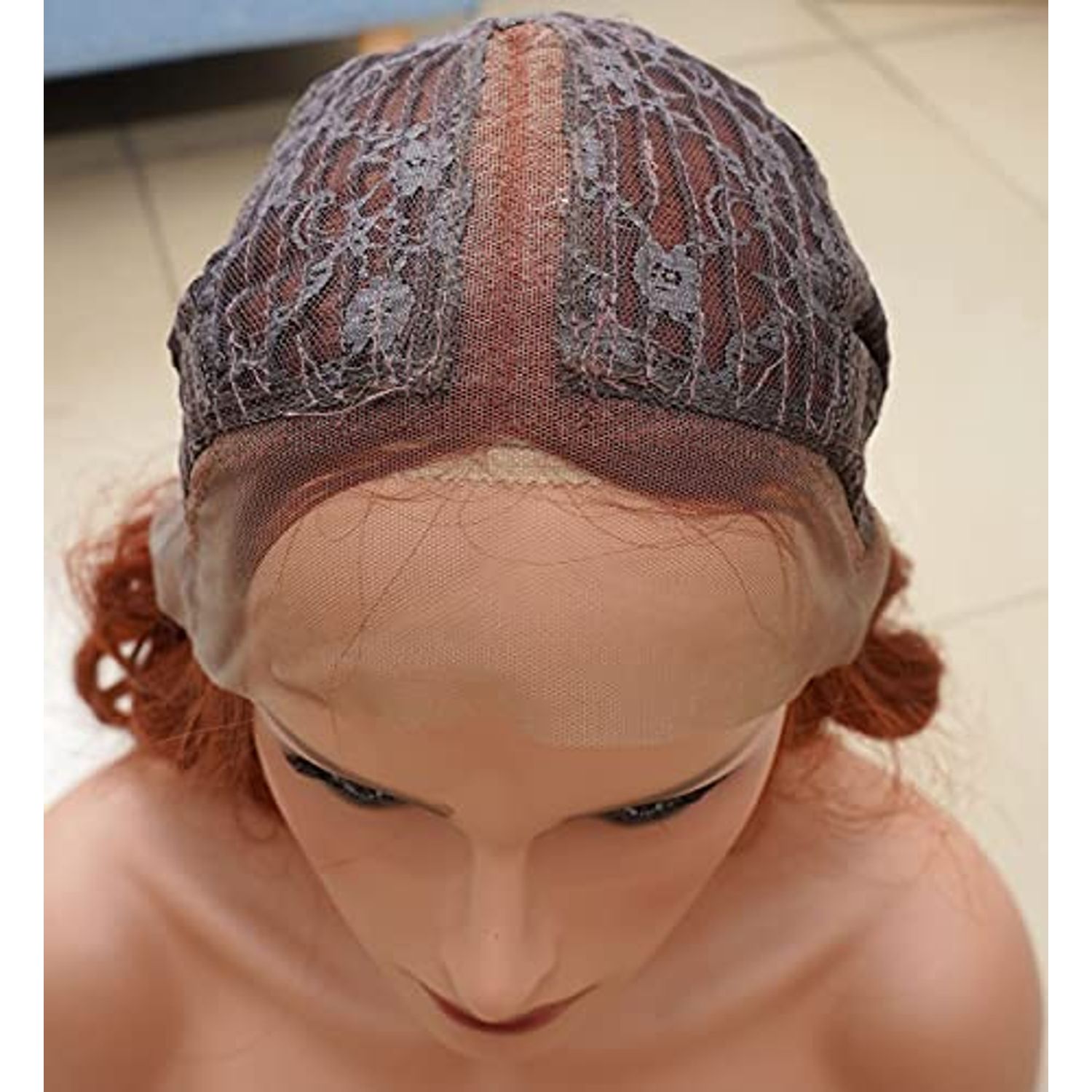Rugelyss Fashion Glueless Auburn Copper Red 24Inch Long Natural Wavy Free Part Small Area Lace Front Wigs Heat Resistant Synthetic Hair Wig for Women (Copper Red)