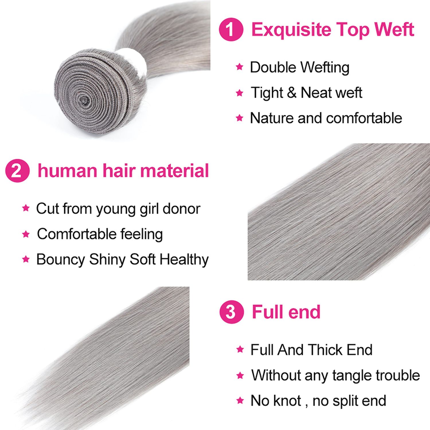 Brazilian Straight Grey Human Hair Bundles 10Inch 1 Bundle Human Hair Weave For Black Women Sew In 100% Remy Hair Extension