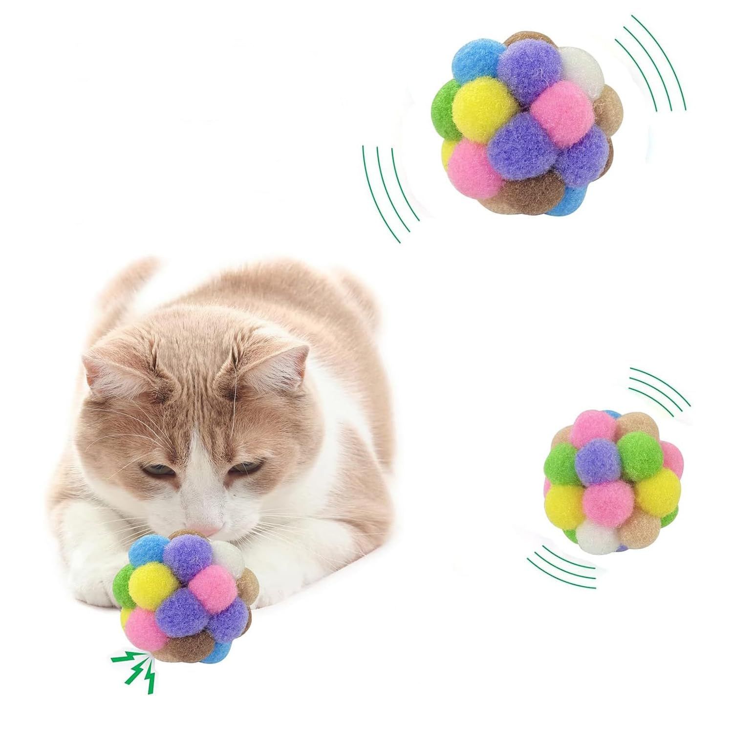 AQSXO 2 Inches Cat Toy Balls with Bell, Colorful Soft Fuzzy Balls, Cat Toys for Indoor 12 Pieces.