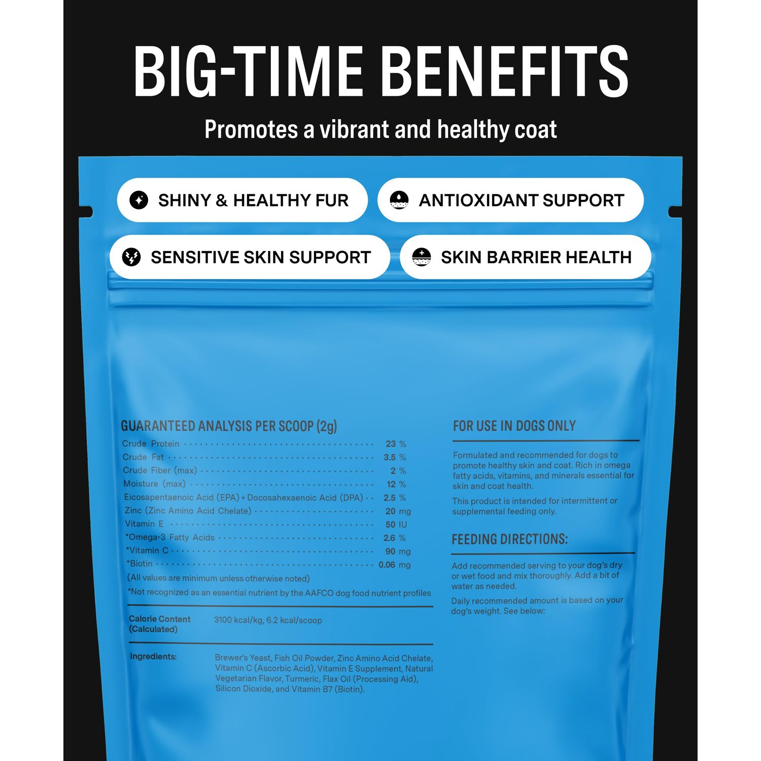 Fi Dog Supplements - Skin & Coat Powder Food Topper | Supports Healthy Skin & Shiny Fur | Omega-3 Fish Oil, Biotin & Zinc | Vet-Formulated Coat Defense Powder for Dogs | 90 Scoops