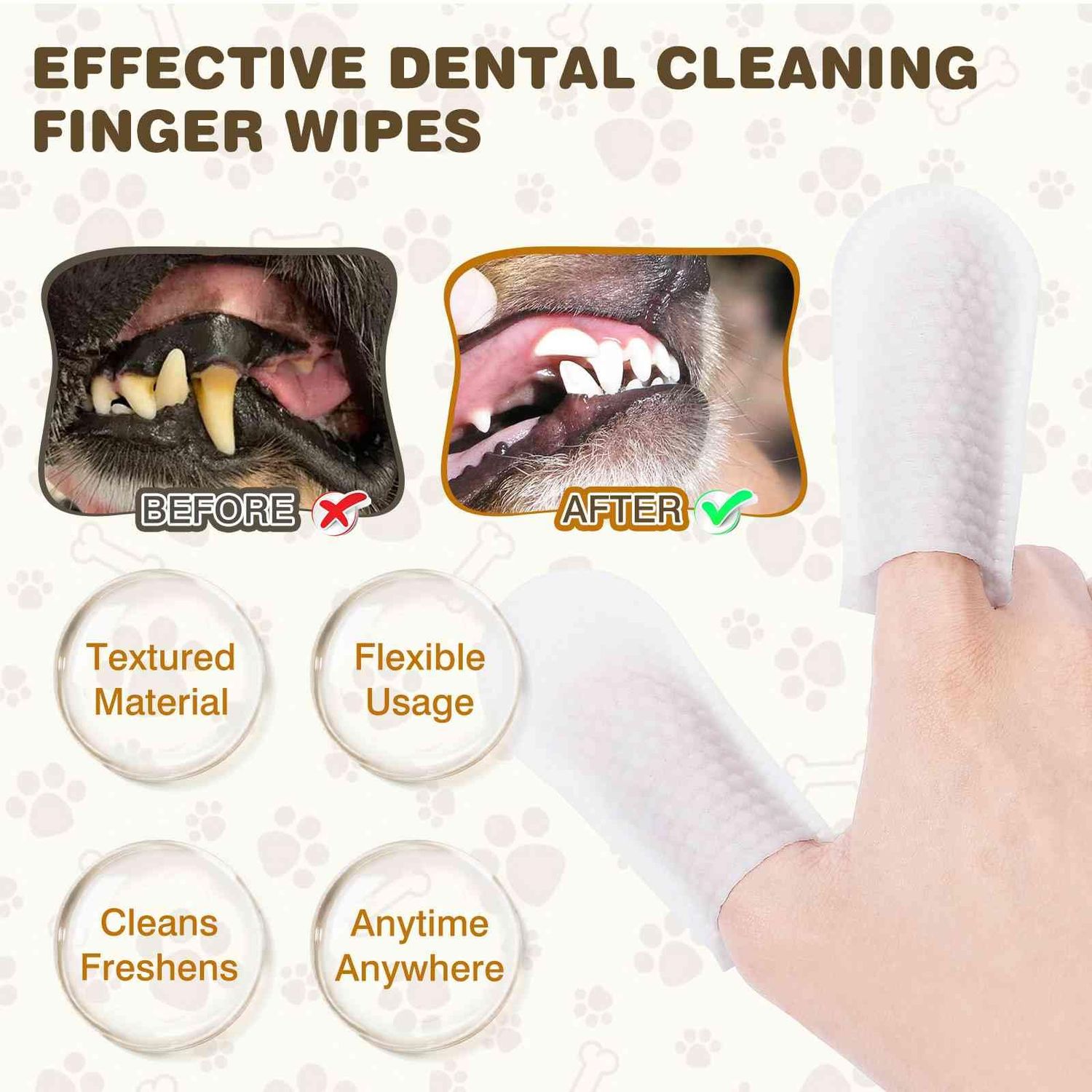 UrbanX Teeth Cleaning Wipes for Taiwan Dog and Other Hound Dogs Dogs, Remove Bad Breath, Plaque, and Tartar Buildup, No-Rinse Disposable Dog Finger Toothbrush, Gentle Gum Care Pet Wipes, 60 Count