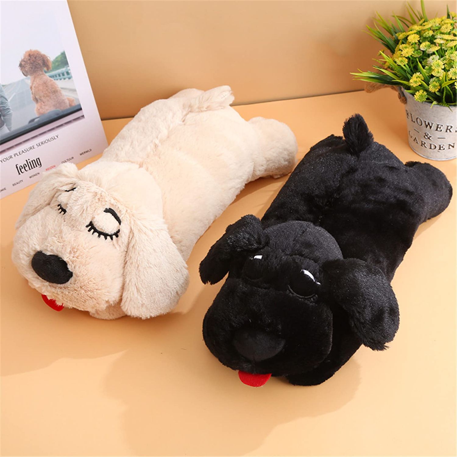 Heartbeat Puppy Toy Sleep Aid,Heartbeat Dogs Toys for Anxiety Relief,Stuffed Animal with Heartbeat for Puppy,Dog Heartbeat Toy for Puppy,Heartbeat Pillow Calming Toys Puppy Essentials Supplies(Beige)