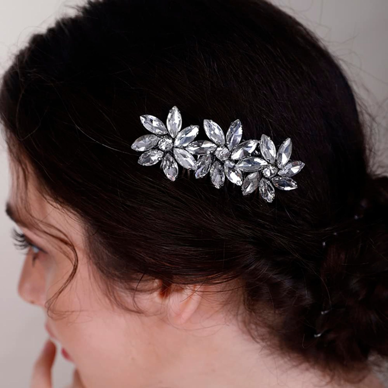 BERYUAN Crystal Flower Hair Comb for Women Girls Prom Crystals Hair Comb Wedding Headpiece for Bride Bridemaid Flower Girls (AB)