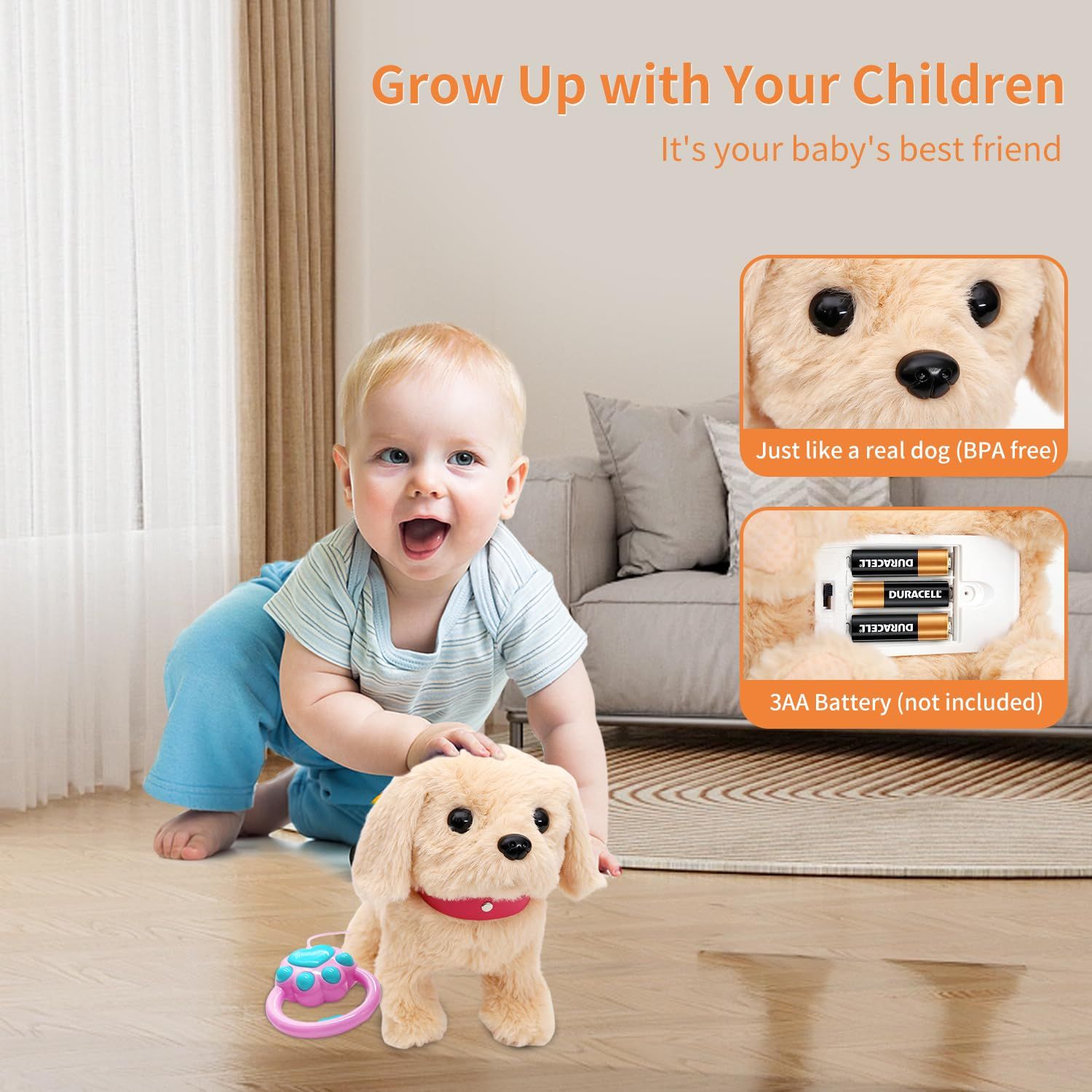 Monealpis Interactive Walking Dog Toy - Toddler Walking Plush Dog Toys for Kids, Toys for Girls 2 Years Old - Electronic Golden Retriever Plush Toy with Singing, Barking, and Tail Wagging
