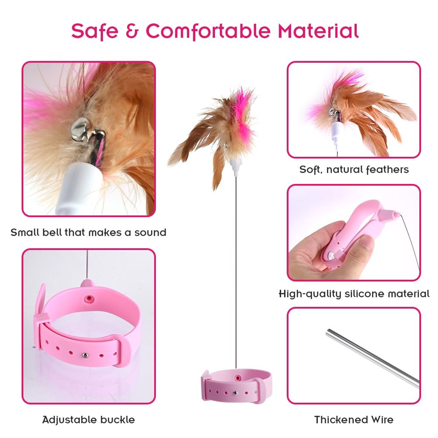 Abnaok Cat Feather Collar Toys, Interactive Cat Toys for Indoor Cats Teasing Wand Collar Funny Cat Toy with Bell and Replaceable 3 Feathers Refills Multiple Ways for Cats to Play