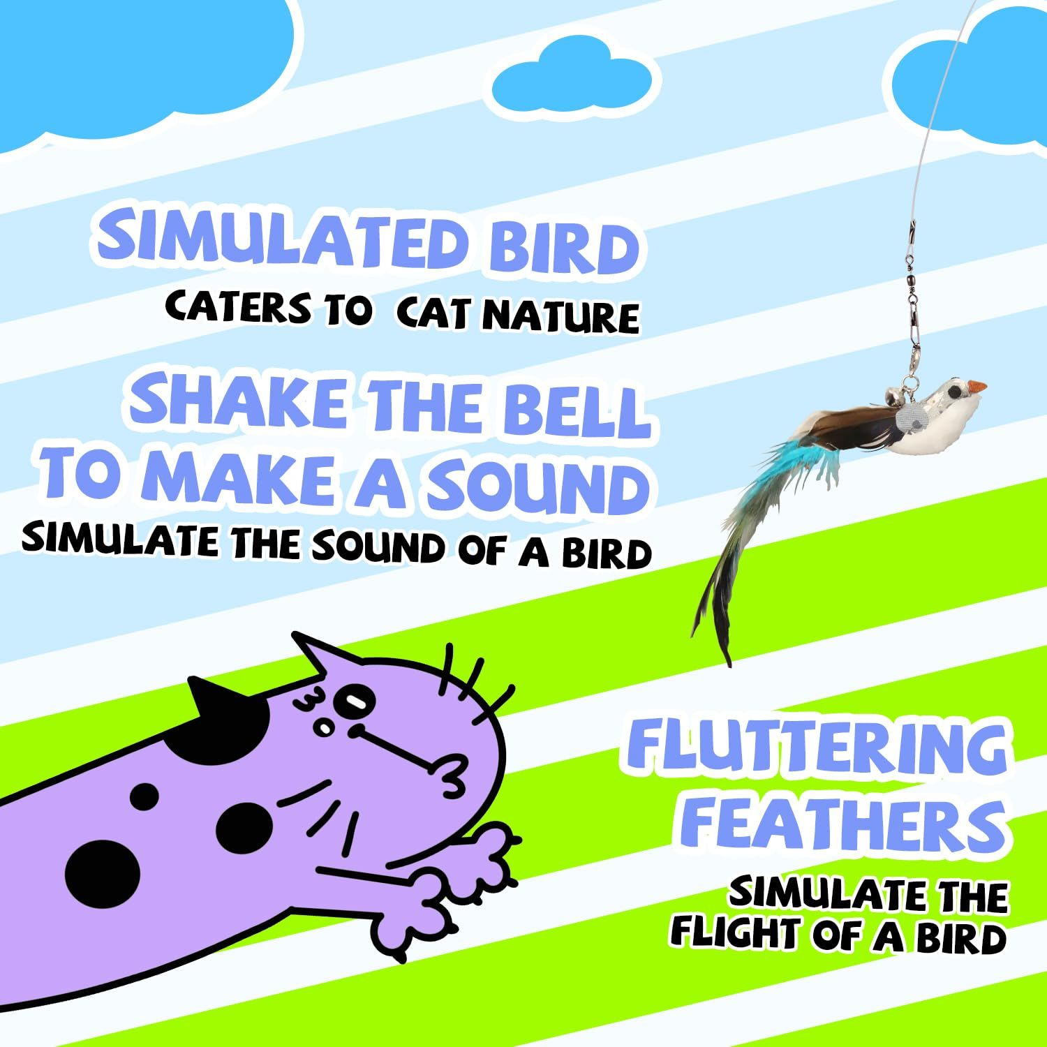 Balamama Premium Interactive Cat Wand Toy, Indoor Toy for Kittens and Cats, Educational Feather Cat Toy with Real Feathers.