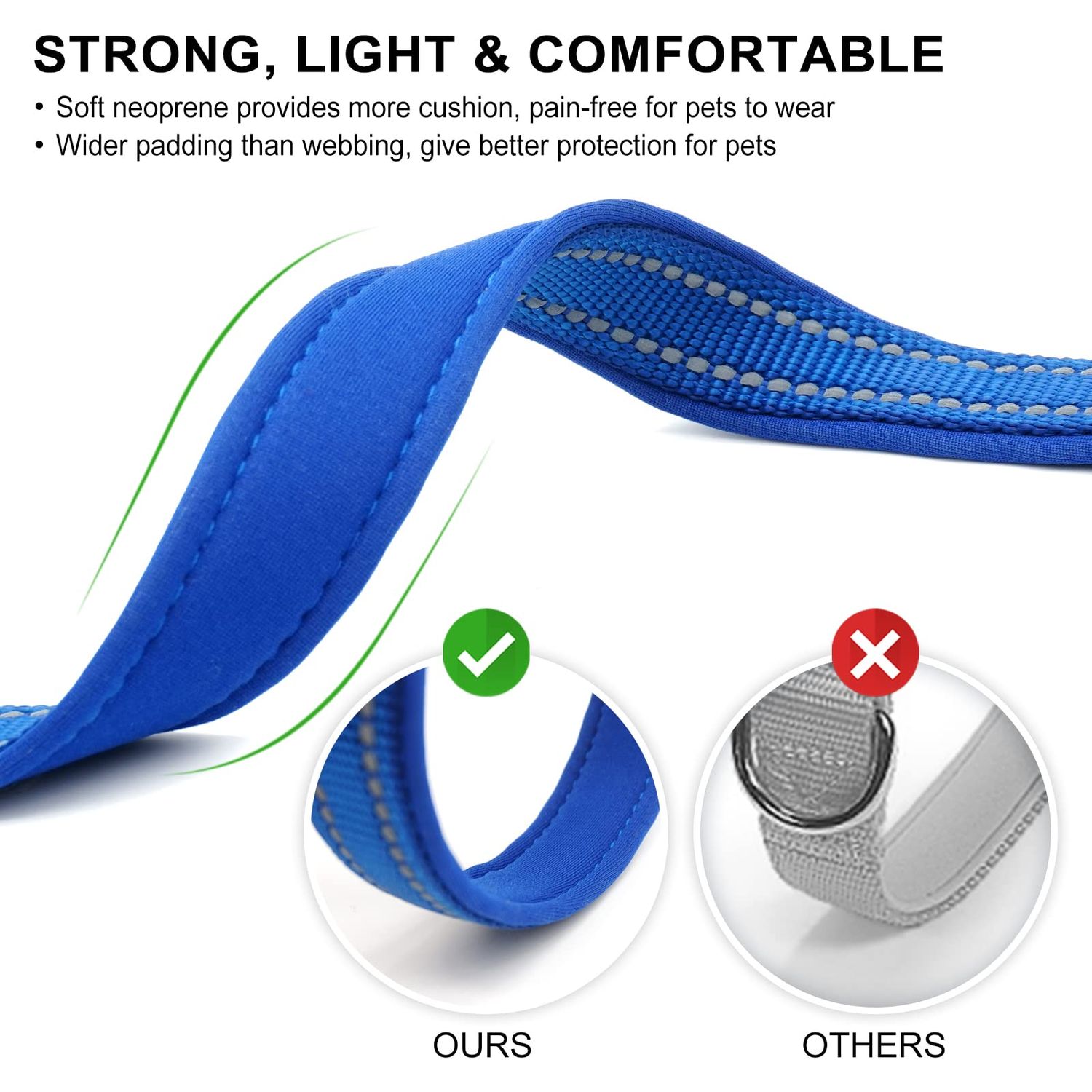 azuza 2 Pack Neoprene Padded Dog Collar for Small Dogs, Reflective Dog Collar with ID Tag Ring, Adjustable Safe and Comfy Dog Collars,Royal Blue/Black,XS