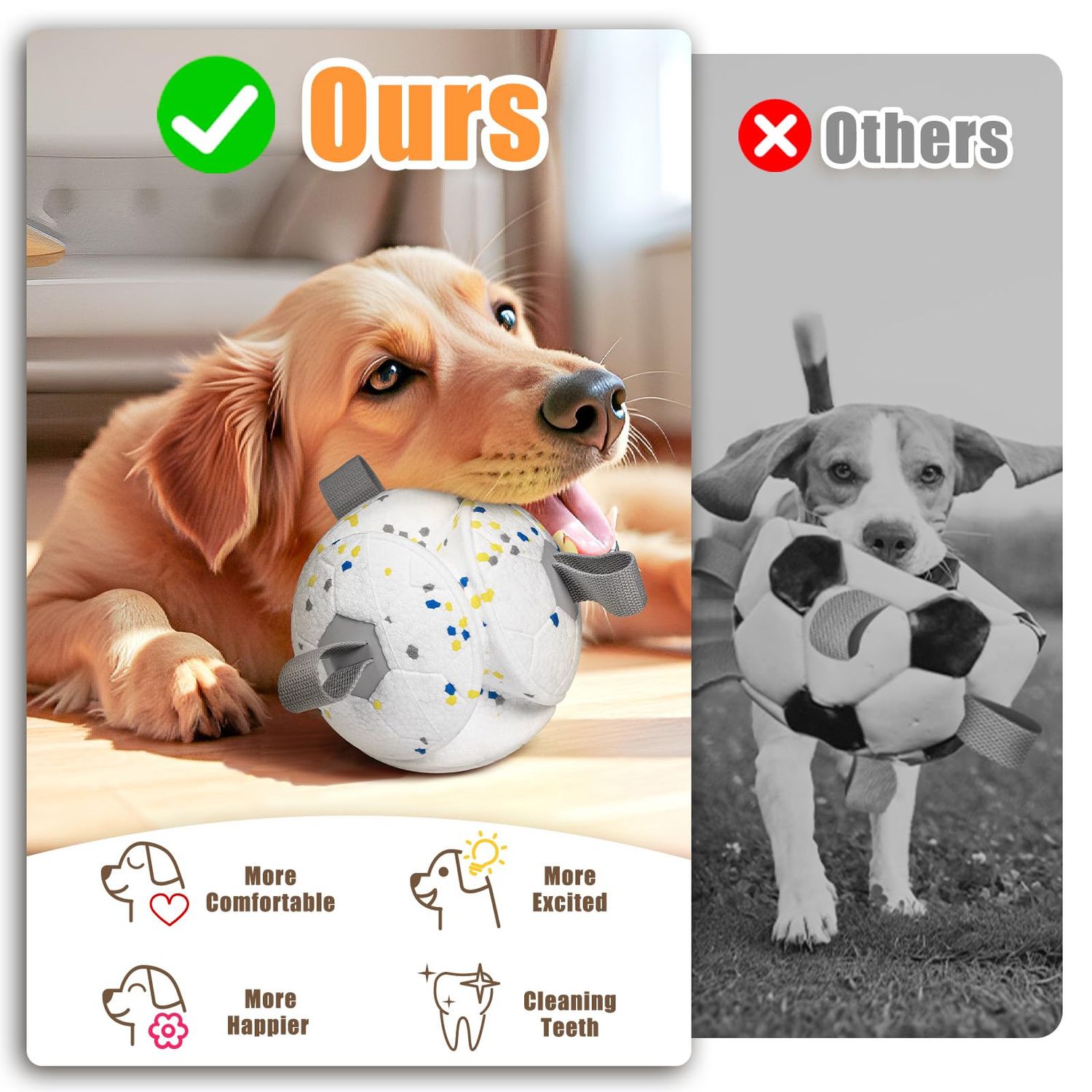 Moonorange Dog Toys Soccer Ball with Nylon Straps Interactive Durable for Tug of War Water Gifts for Puppy Birthday Indoor Outdoor, White
