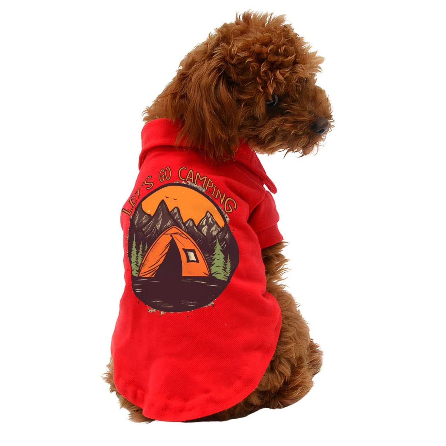 Let's Go Camping Dog Polo Shirt - Tent Dog T-Shirt - Camping Dog Clothing - Red, M