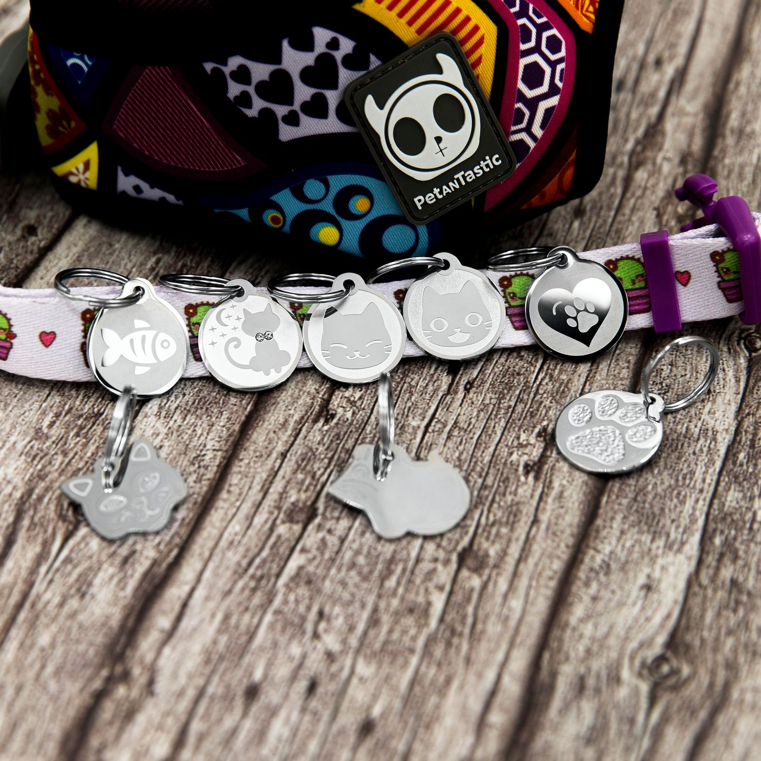 Stainless Steel Cat ID Tags - Engraved Personalized Cat Tags Includes up to 4 Lines of Text with Cat Shape