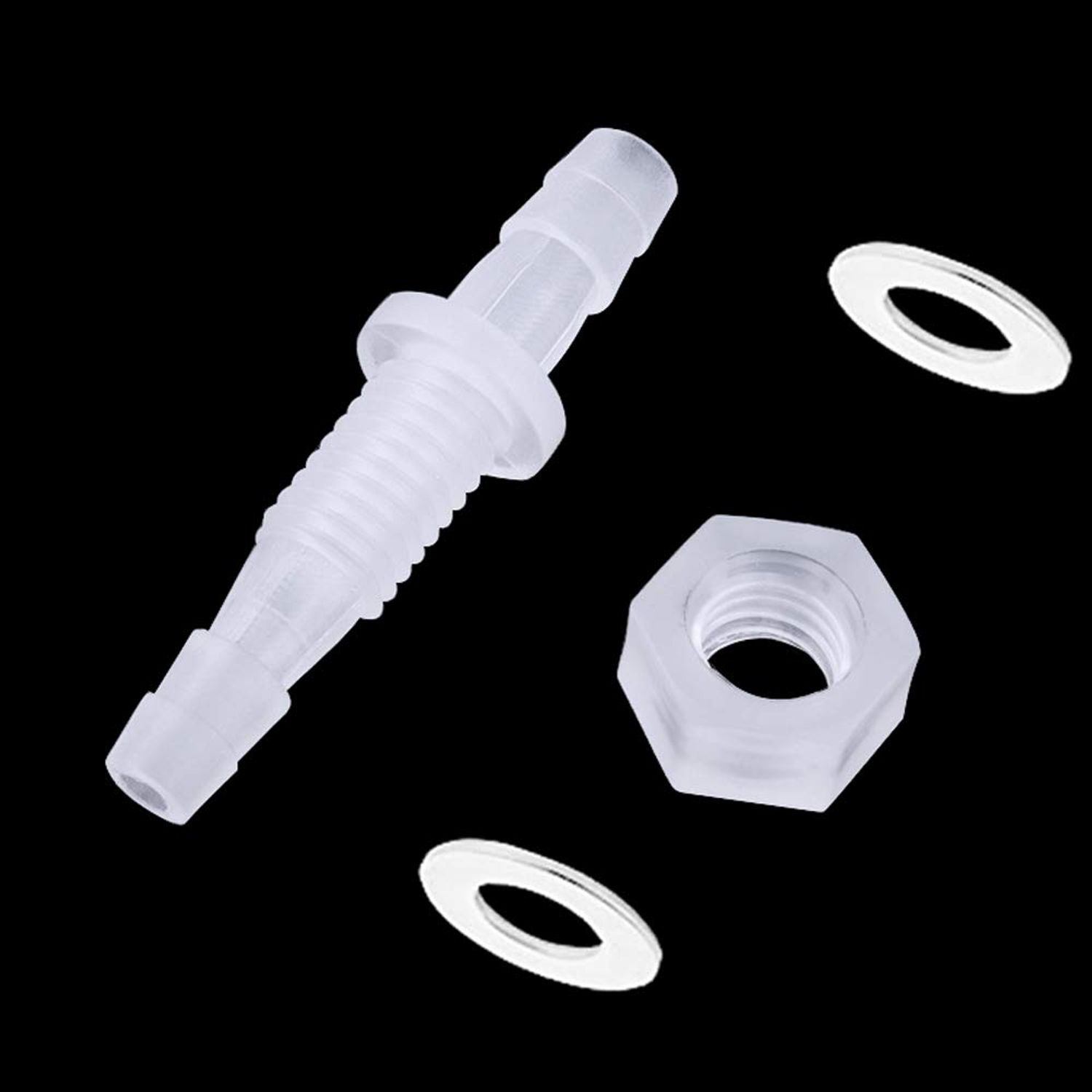 ANPTGHT 1/4” Thru-Bulk Bulkhead Plastic Hose Barb Fittings Union Adapter Fittings for Aquarium Fuel Gas Liquid Air with Metal washers (Pack of 6)