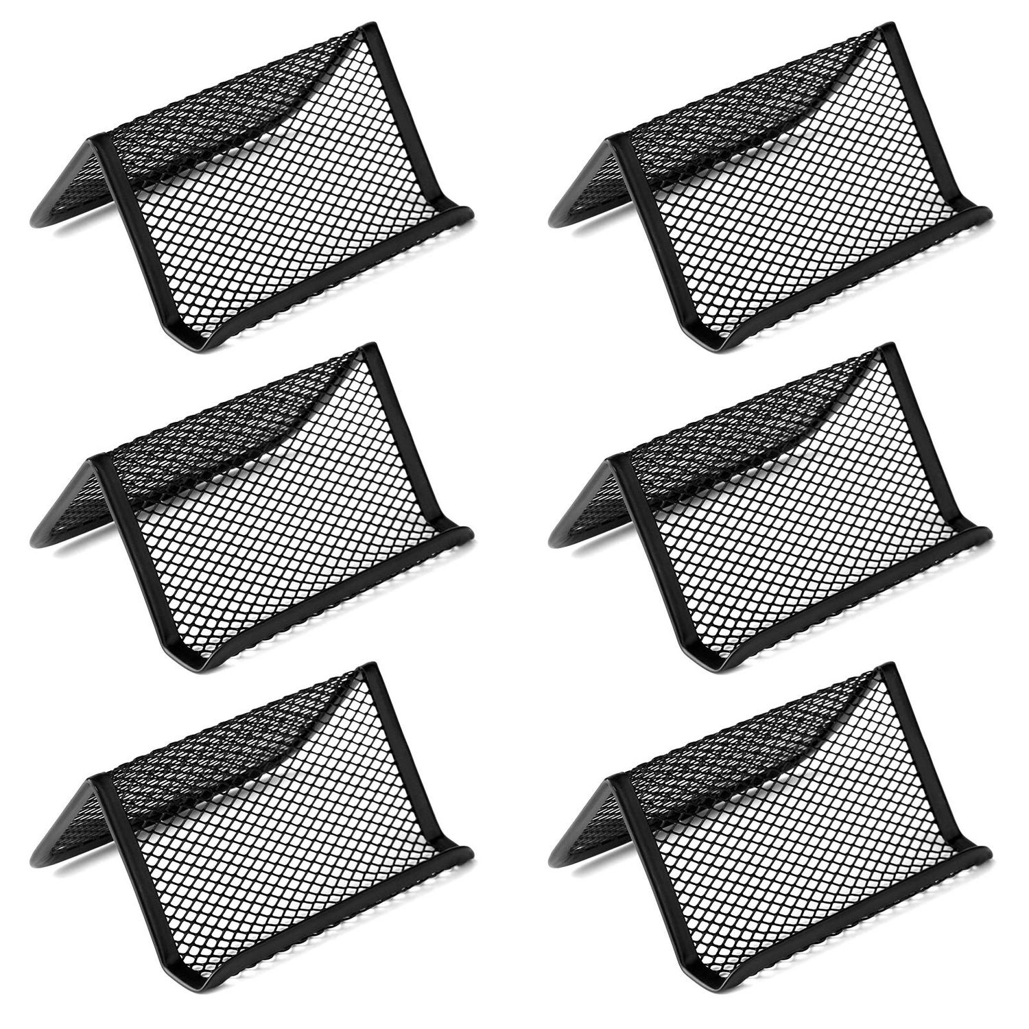 Golden Pearl Black Metal Mesh Business Card Holder Desk Business Card Organizer for Desk Office Name Card with 50 Name Card Capacity-6pcs