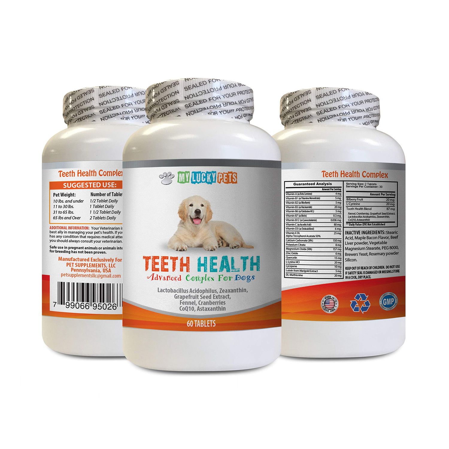 Dog Teeth Cleaning Treats Mini - Advanced Teeth Health for Dogs - Fights Bad Breath - Best Looking Gums and Teeth - Dog Vitamin b Complex - 60 Tablets (1 Bottle)
