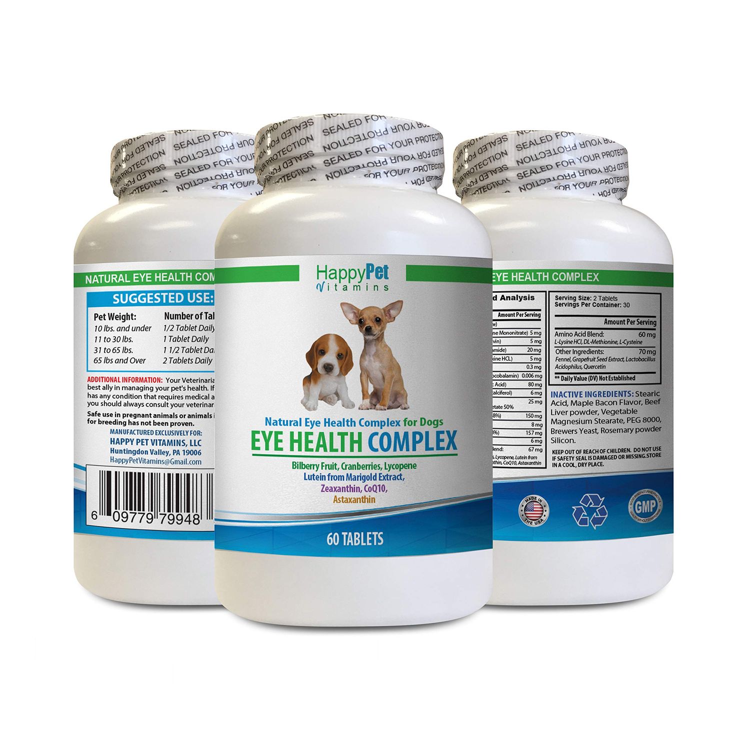 Dog Eye Vitamins Support Small Breed - Dog Eye Health Complex - Vision Support - Immune Booster - Natural Formula - ANTIOXIDANTS - Bilberry Extract for Dogs - 1 Bottle (60 Treats)