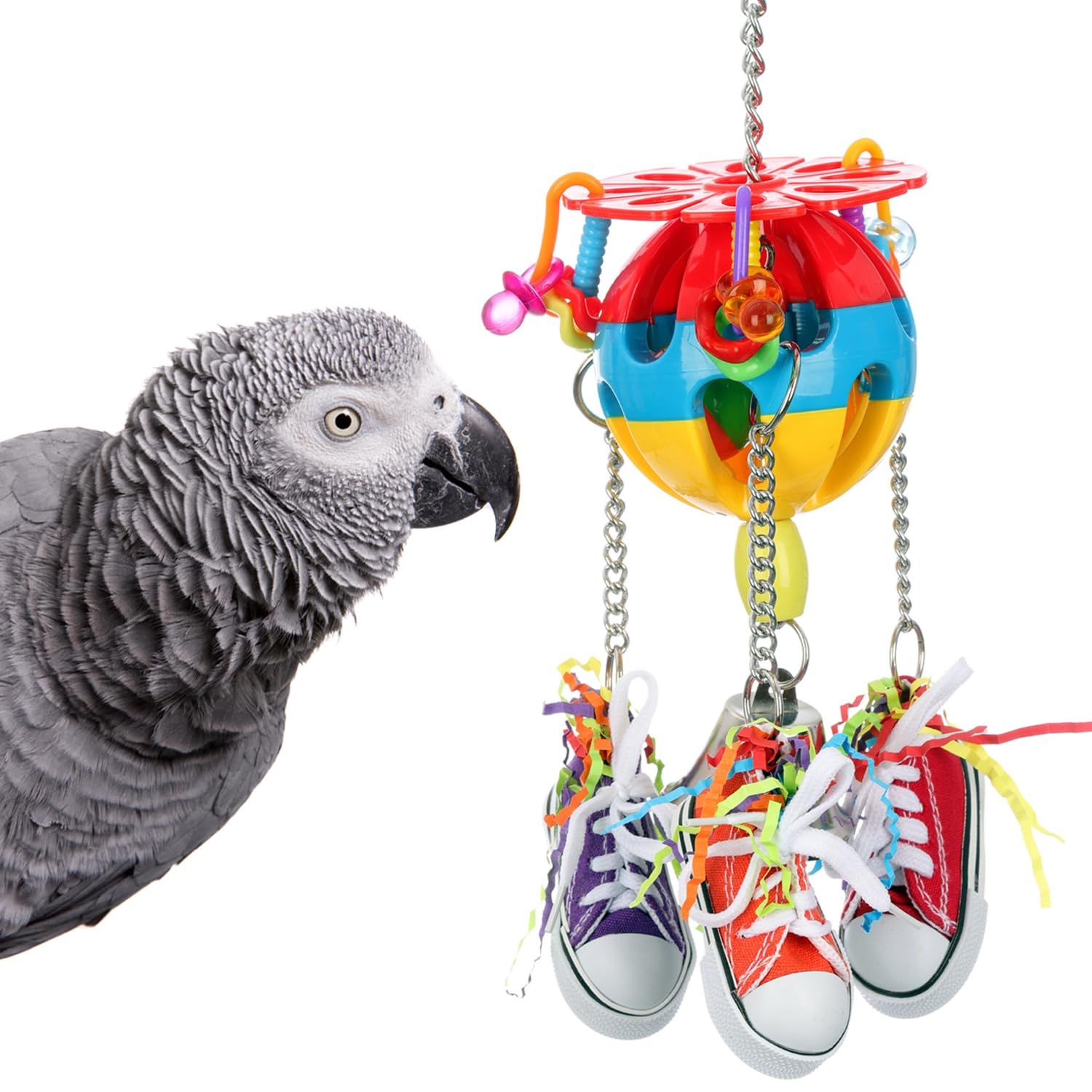 Super Bird Creations SB1105 Kick Ball Bird Toy - Ideal for Parrots, Ringnecks Conures Quakers - Perfect for Chewing, Foraging, and Boredom Relief - Enriching Kick Ball Toy for Medium Bird Size, 12"x4"