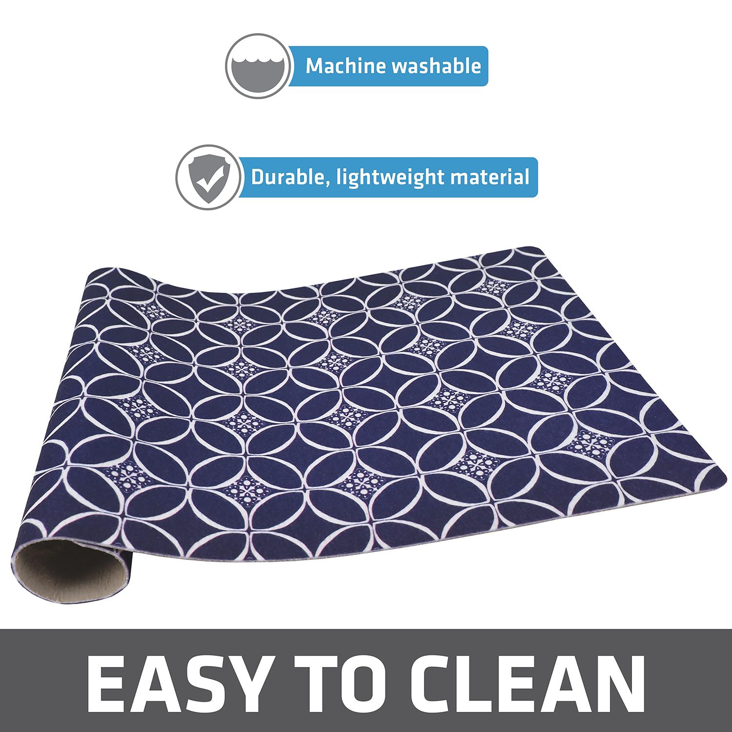 Drymate Pet Bowl Placemat, Dog & Cat Food Feeding Mat - Absorbent Fabric, Waterproof Backing, Slip-Resistant - Machine Washable/Durable (USA Made) (12” x 20”) (Indigo)