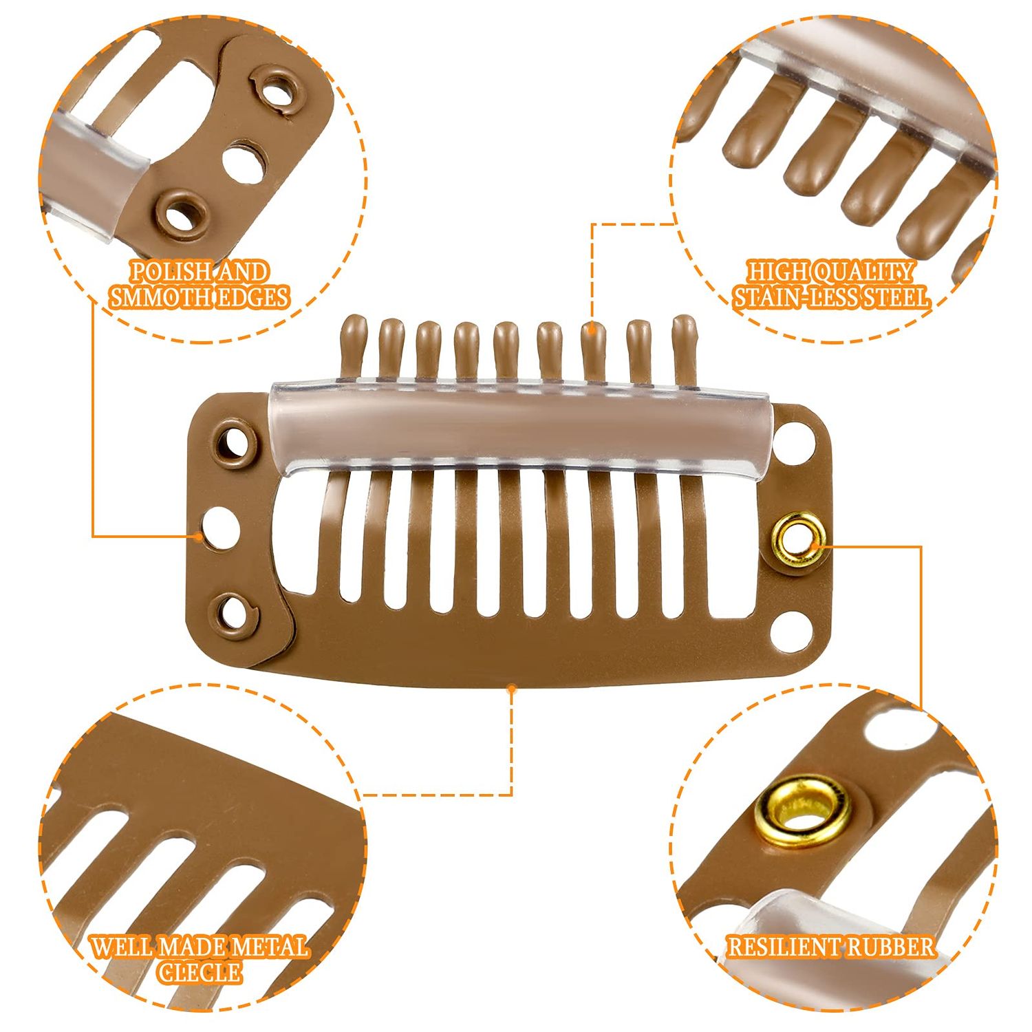 30 Pieces 32 mm 9-teeth Hair Extension Clips Hair Extension Wigs Snap Clips Comb Small Snap Wig Accessories Clips for Women Hair Extensions DIY (Light Brown)