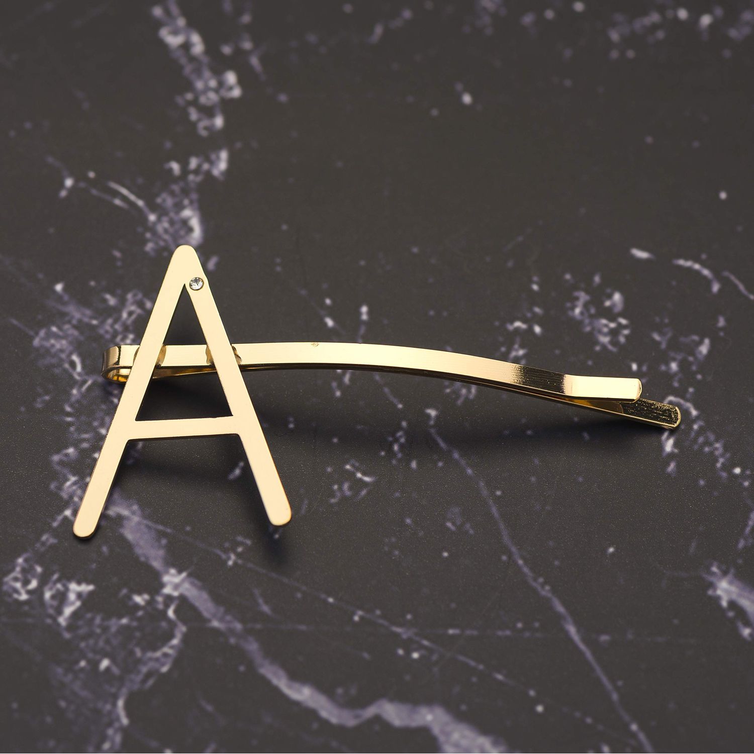 Spinningdaisy Initial Charm with Crystal Accent Hair Pin A Gold