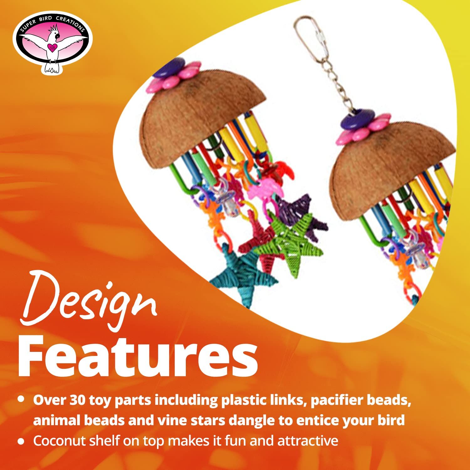 Super Bird Creations SB896 Seeing Stars Bird Toy - Interactive Foraging Toy, Ideal for Parrotlets, Parakeets, Cockatiels, Stimulates Mental and Physical Activity - Small/Medium Bird Size, 9.5" x 3.5"