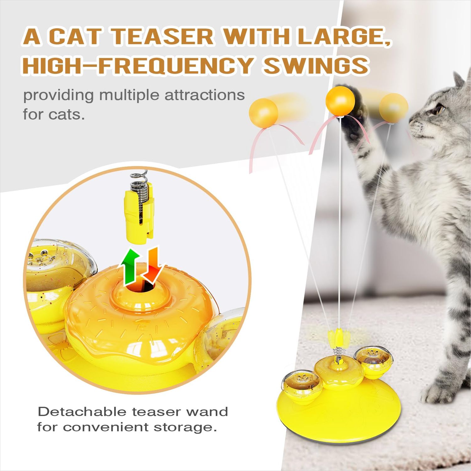 Interactive Cat Toy for Indoor Cats, Newest-Gen Cat Toys Feathers Wand, Rotating Interactive Cat Toy,Powerful Suction Cup Catnip Toy for Cats to Play with on Their Own,Cat Wand Toy for Indoor Cats
