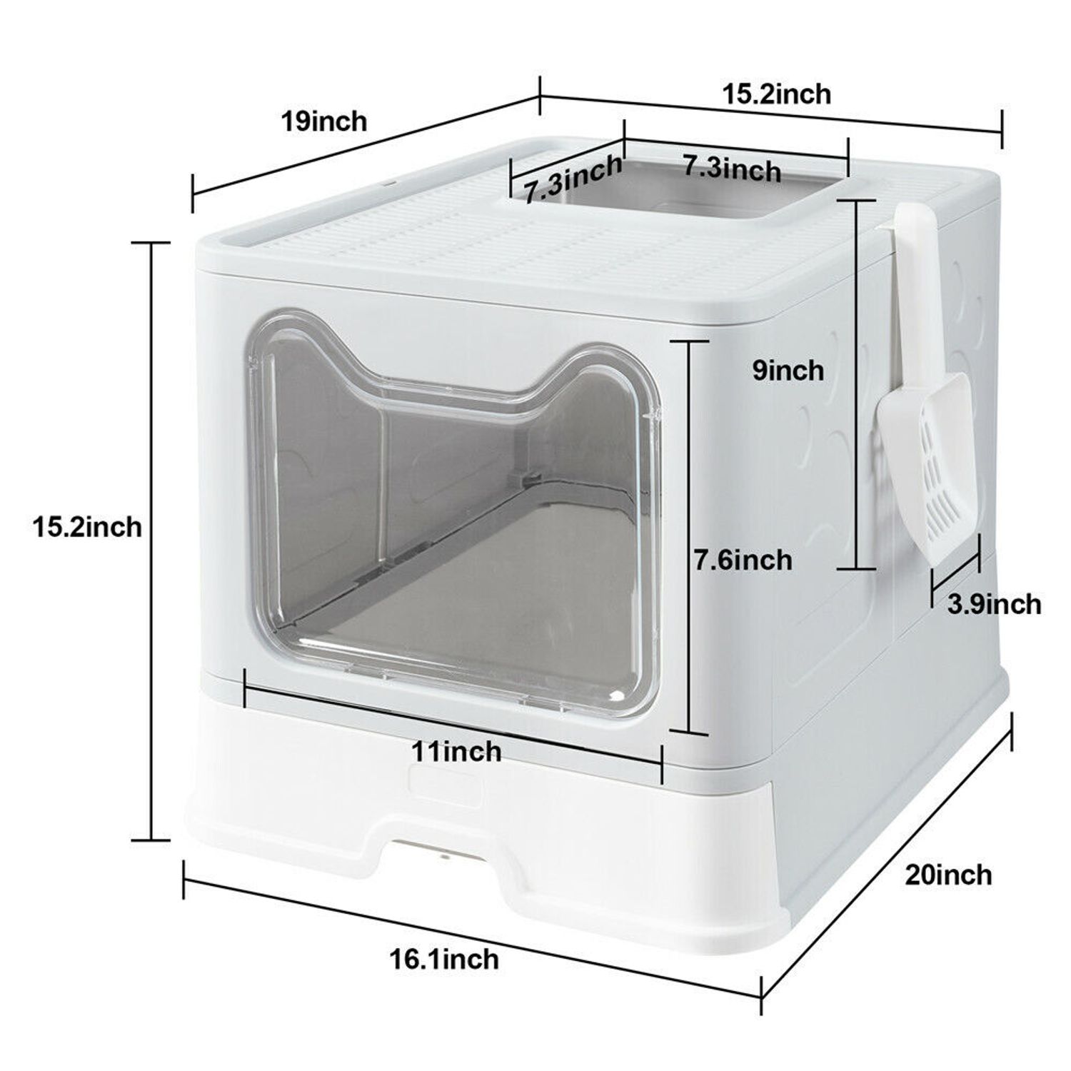 Large Pet Cat Litter Box Hooded Fully Enclosed Drawer Tray with Cat Litter Scoop