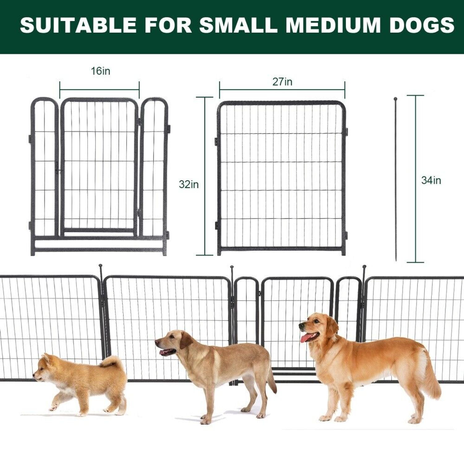 16 Panels Dog Playpen for Outdoor,yard,camping,24"Height Dog Fence with 2 Doors